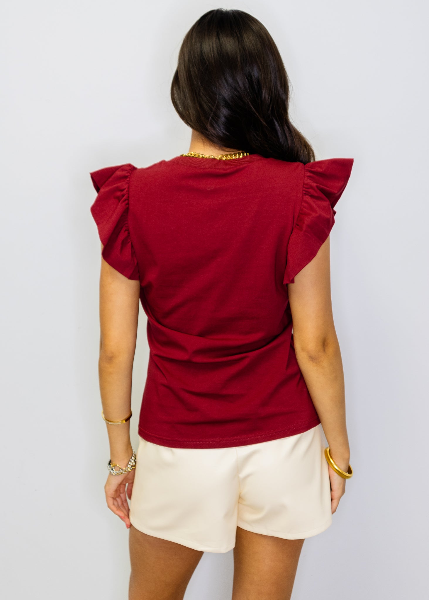 Crimson Frilled Sleeve Top