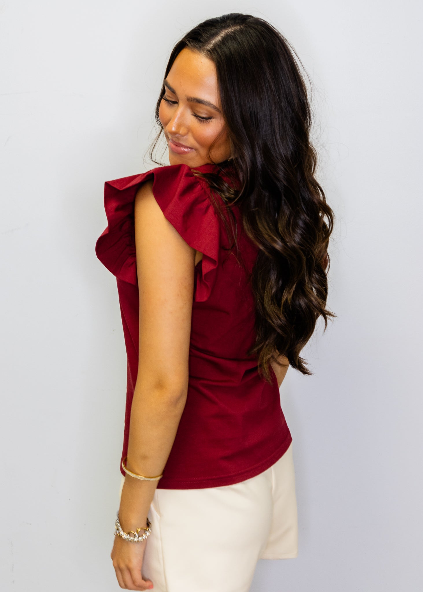 Crimson Frilled Sleeve Top