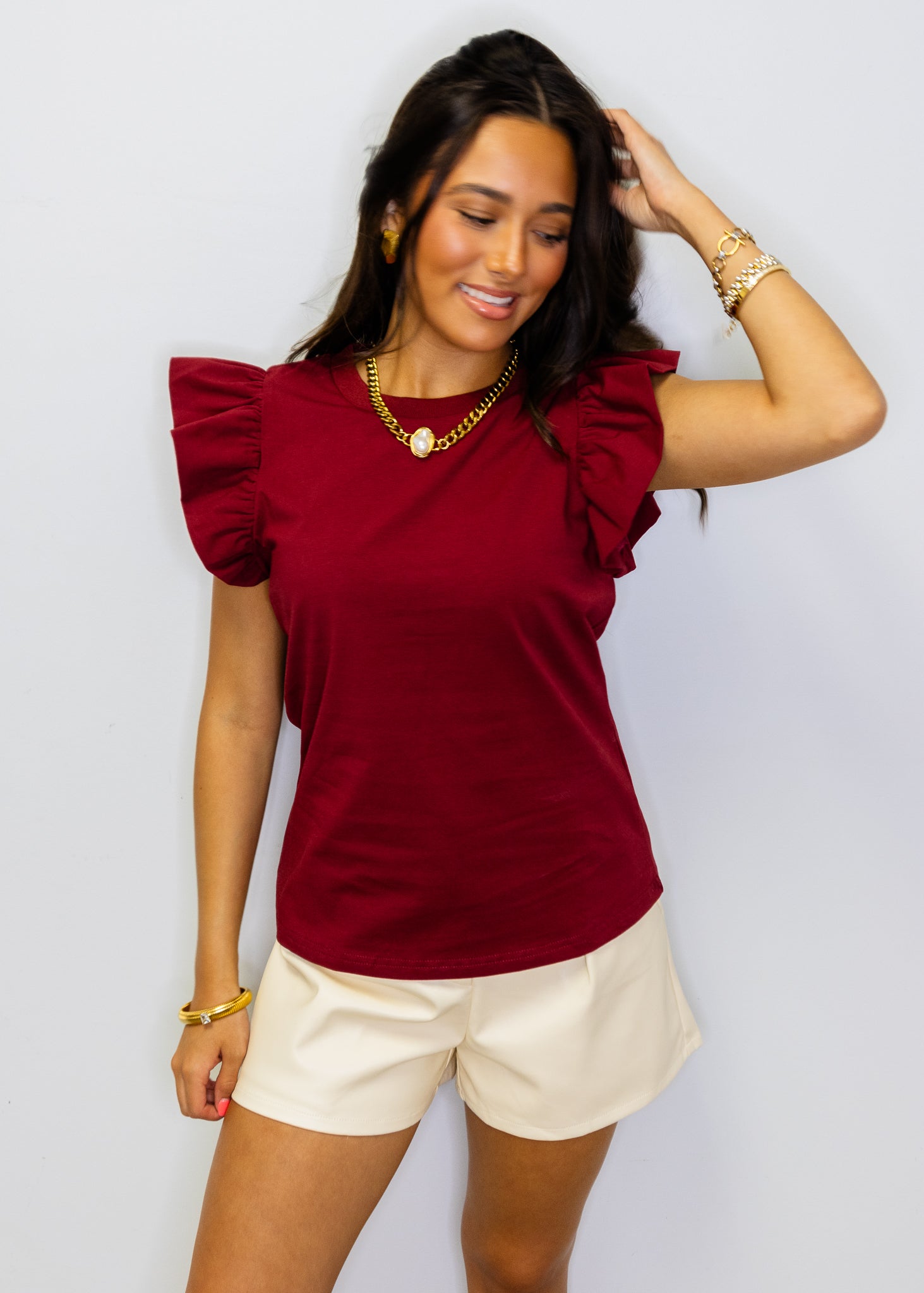 Crimson Frilled Sleeve Top