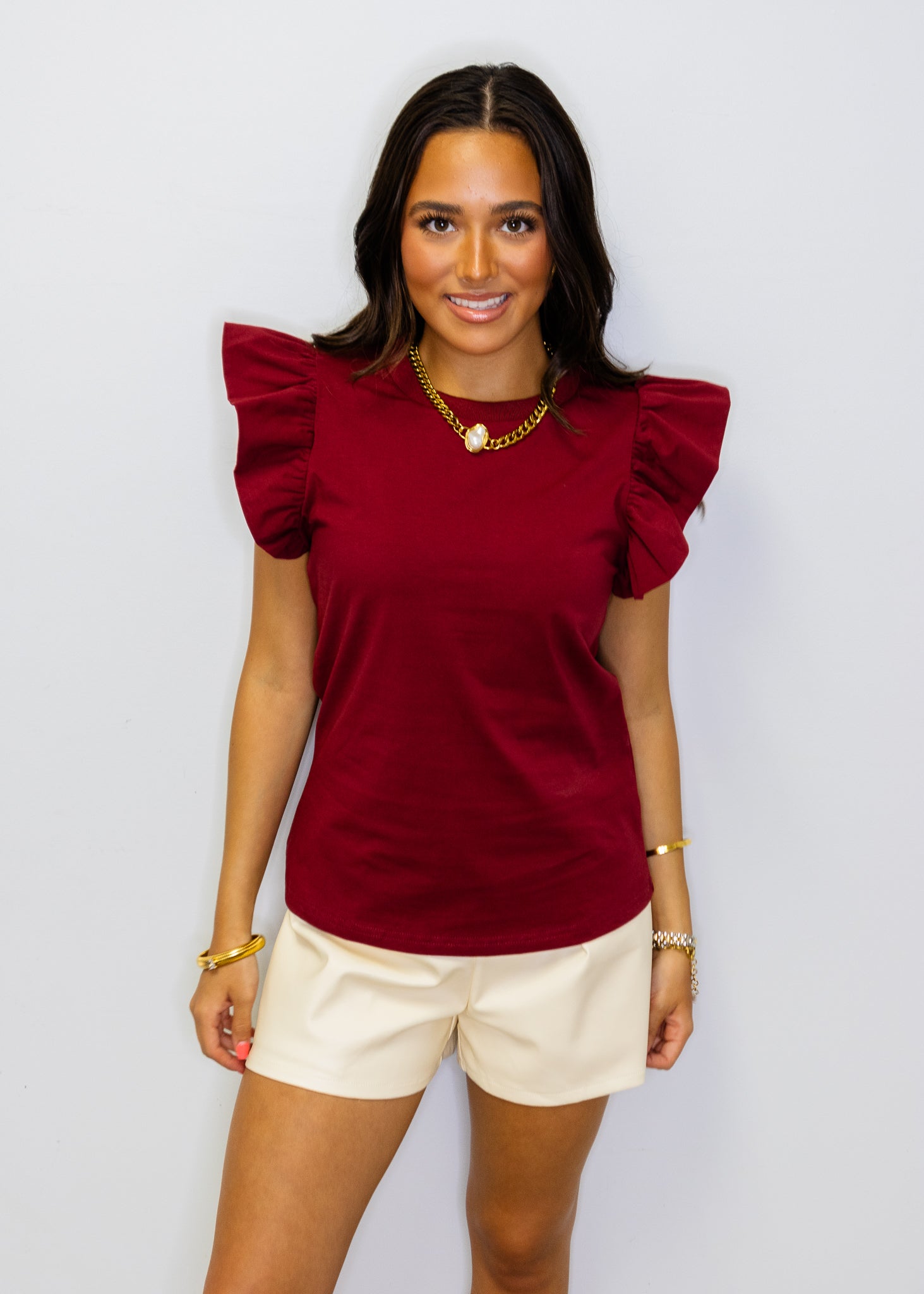 Crimson Frilled Sleeve Top