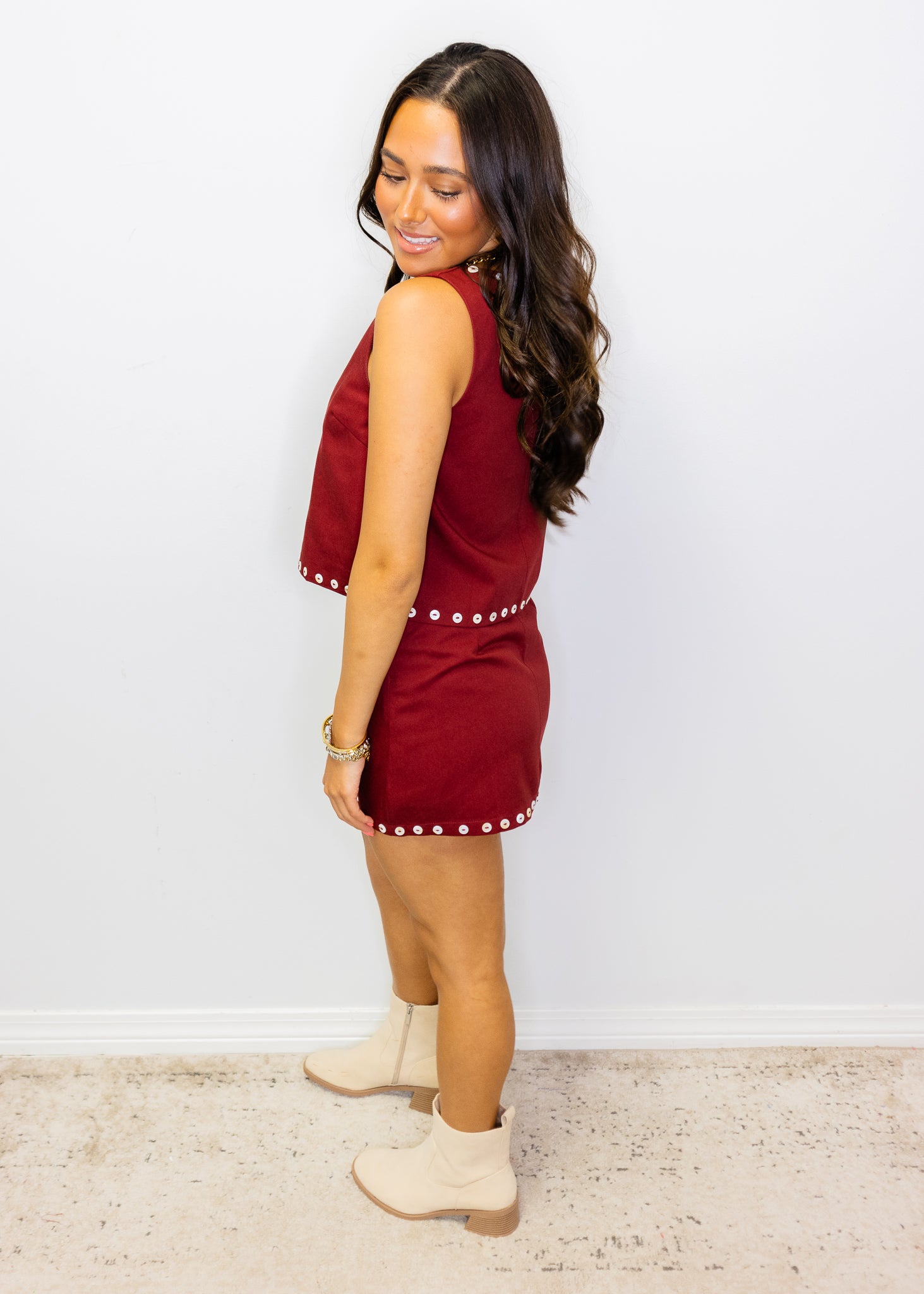 Burgundy Button Detail Set