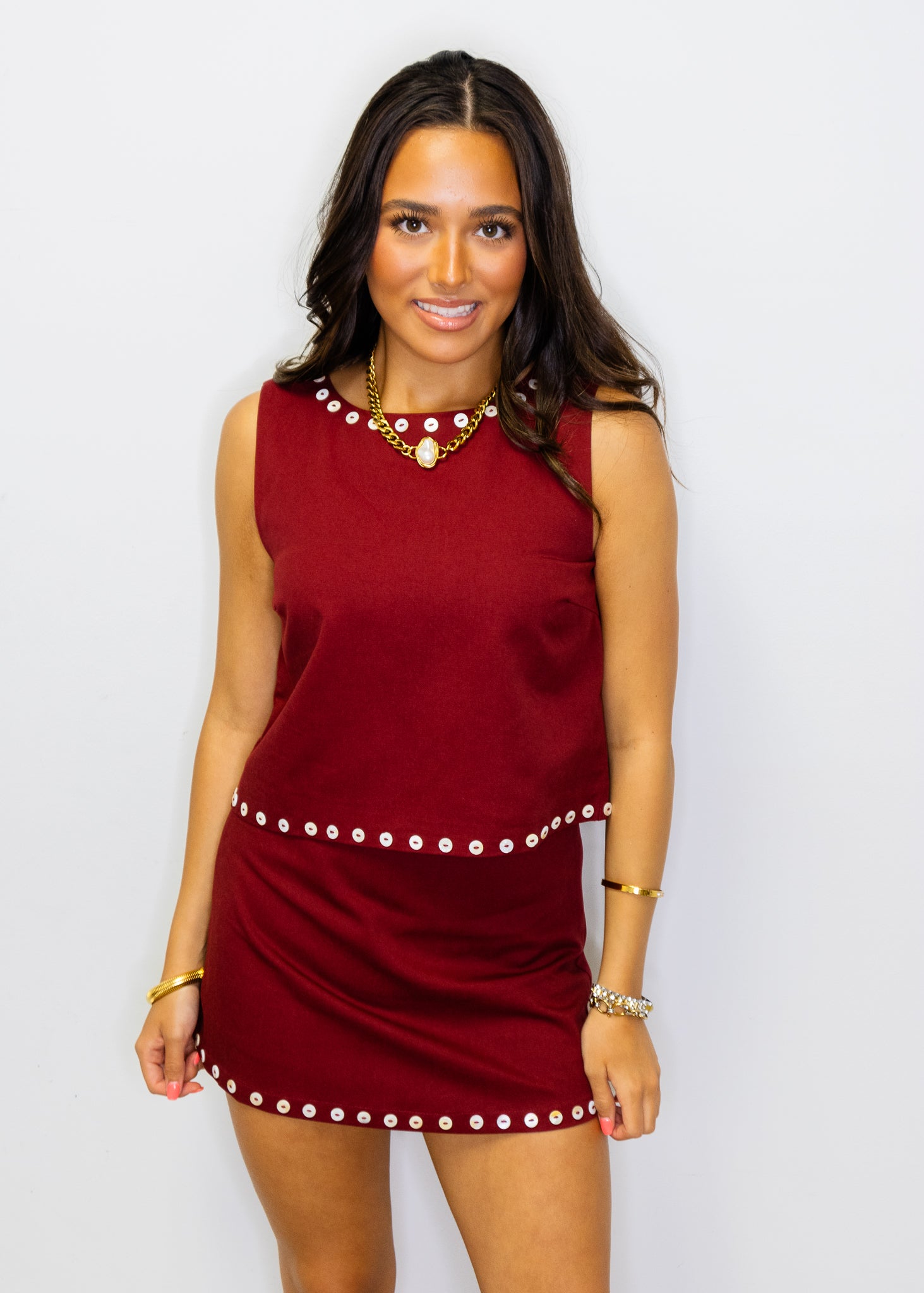 Burgundy Button Detail Set
