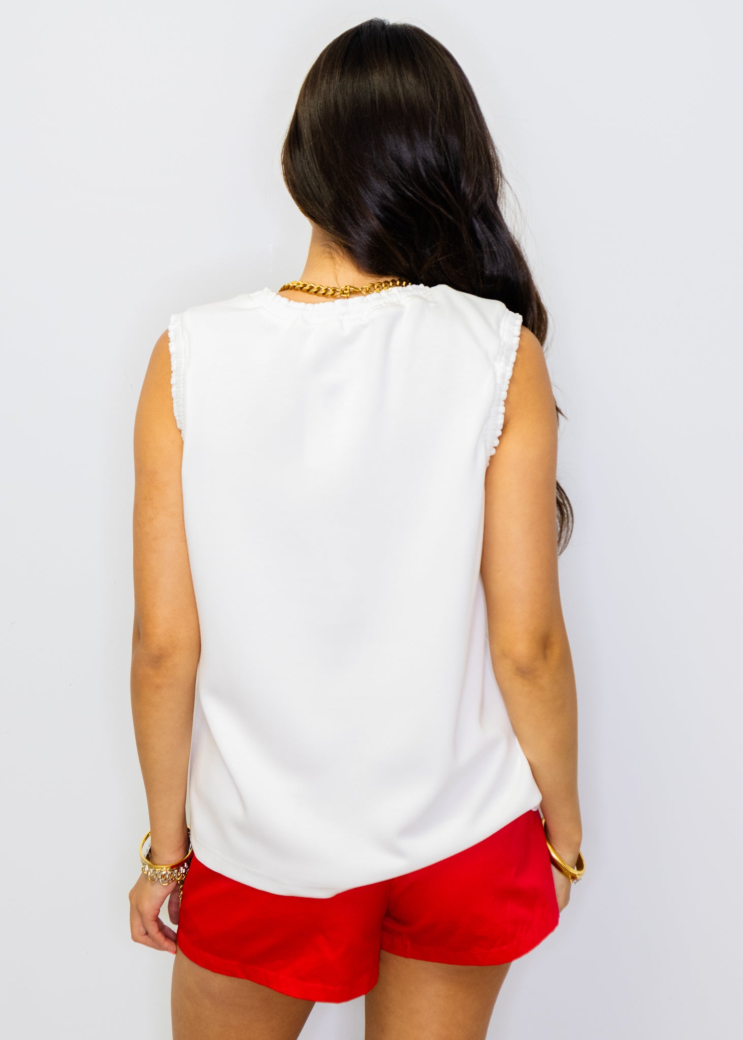White Smocked Edge Sleeveless Top