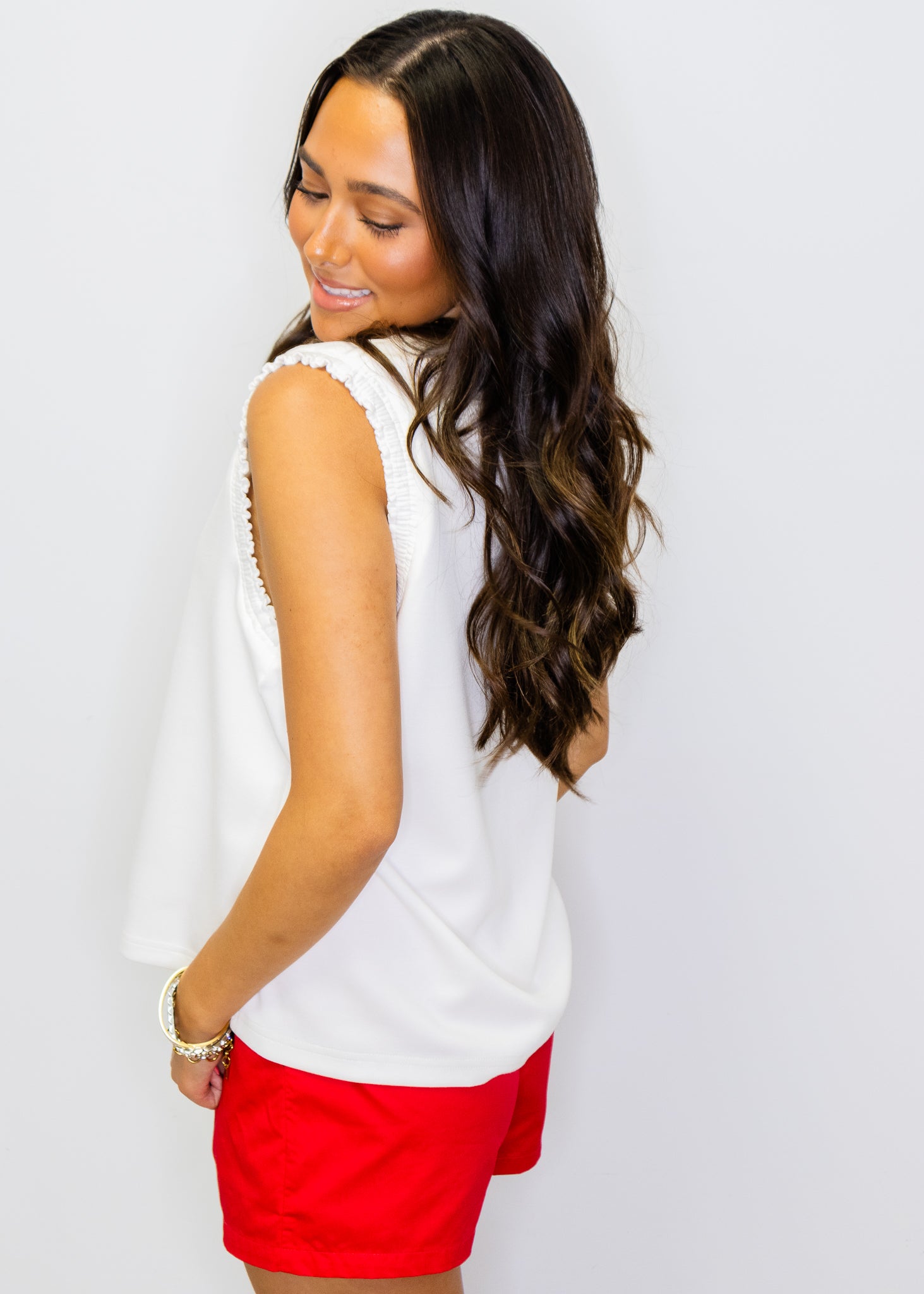 White Smocked Edge Sleeveless Top