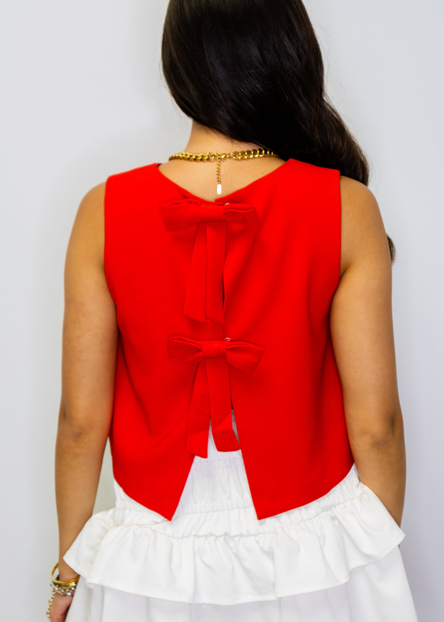 Red Sleeveless Bow Back Top