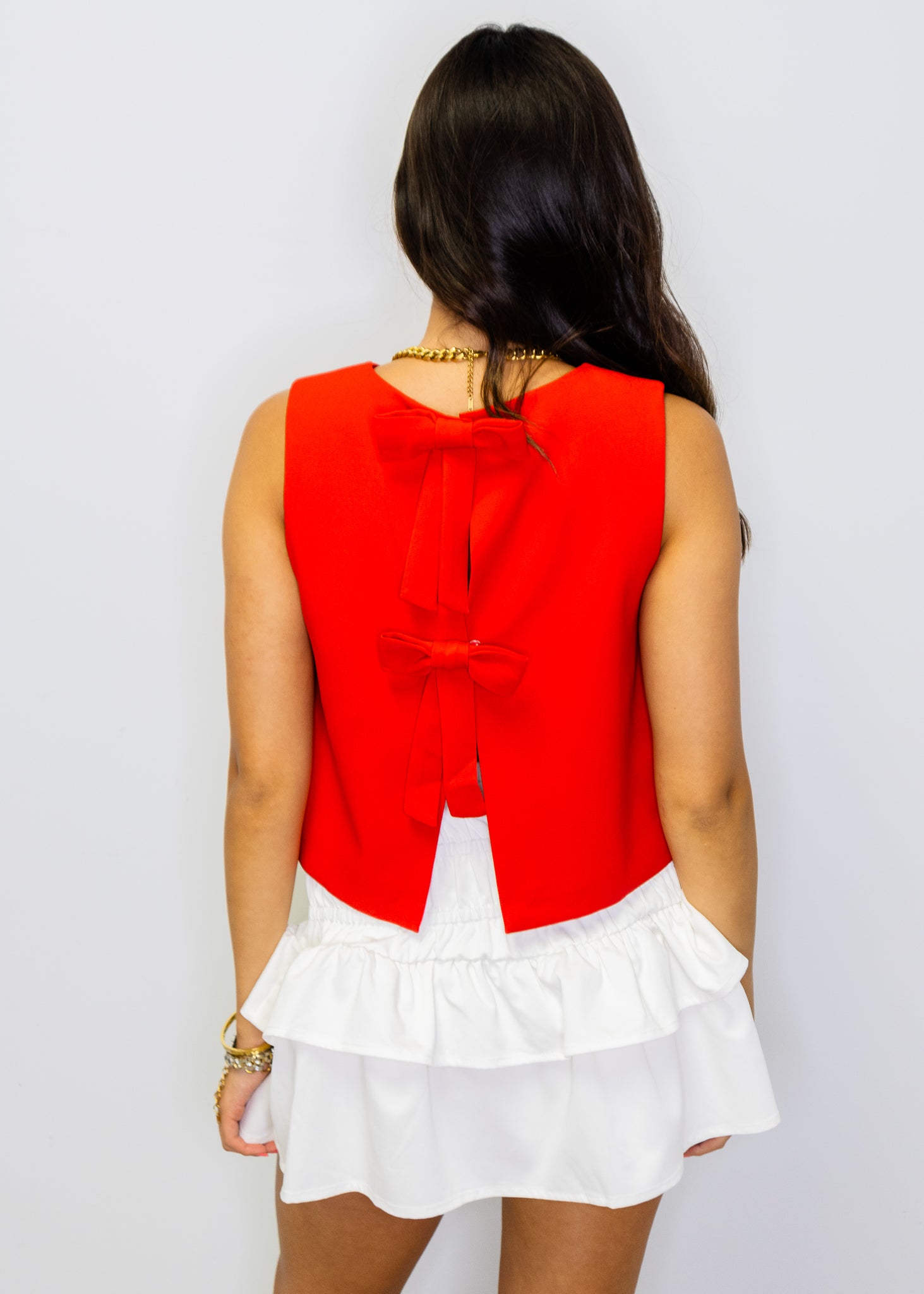 Red Sleeveless Bow Back Top