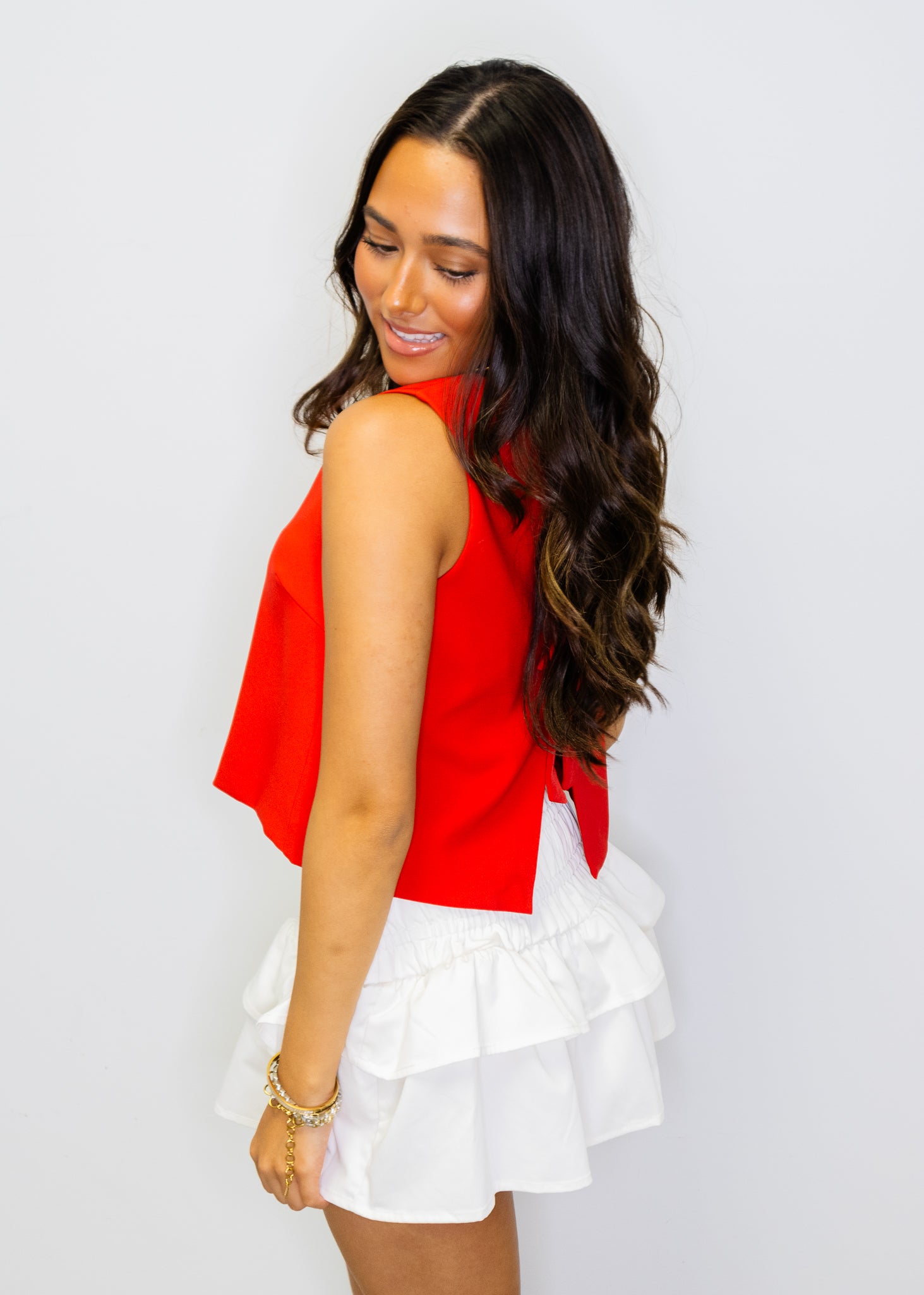 Red Sleeveless Bow Back Top