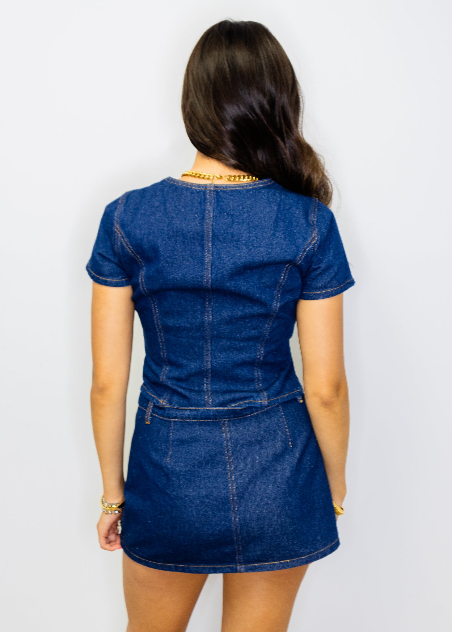 Dark Denim Belted Mini Skirt