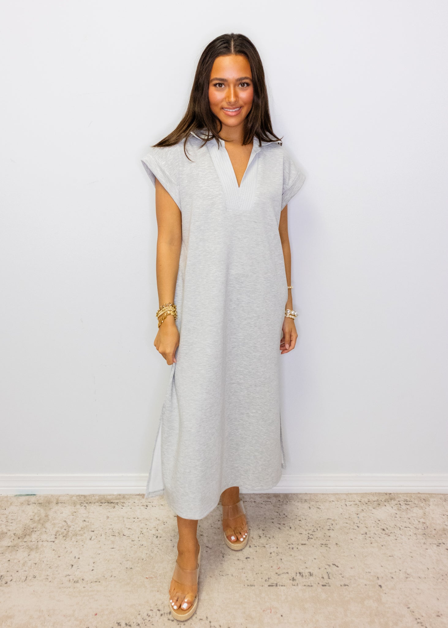 Grey Stitch Detail Midi Dress