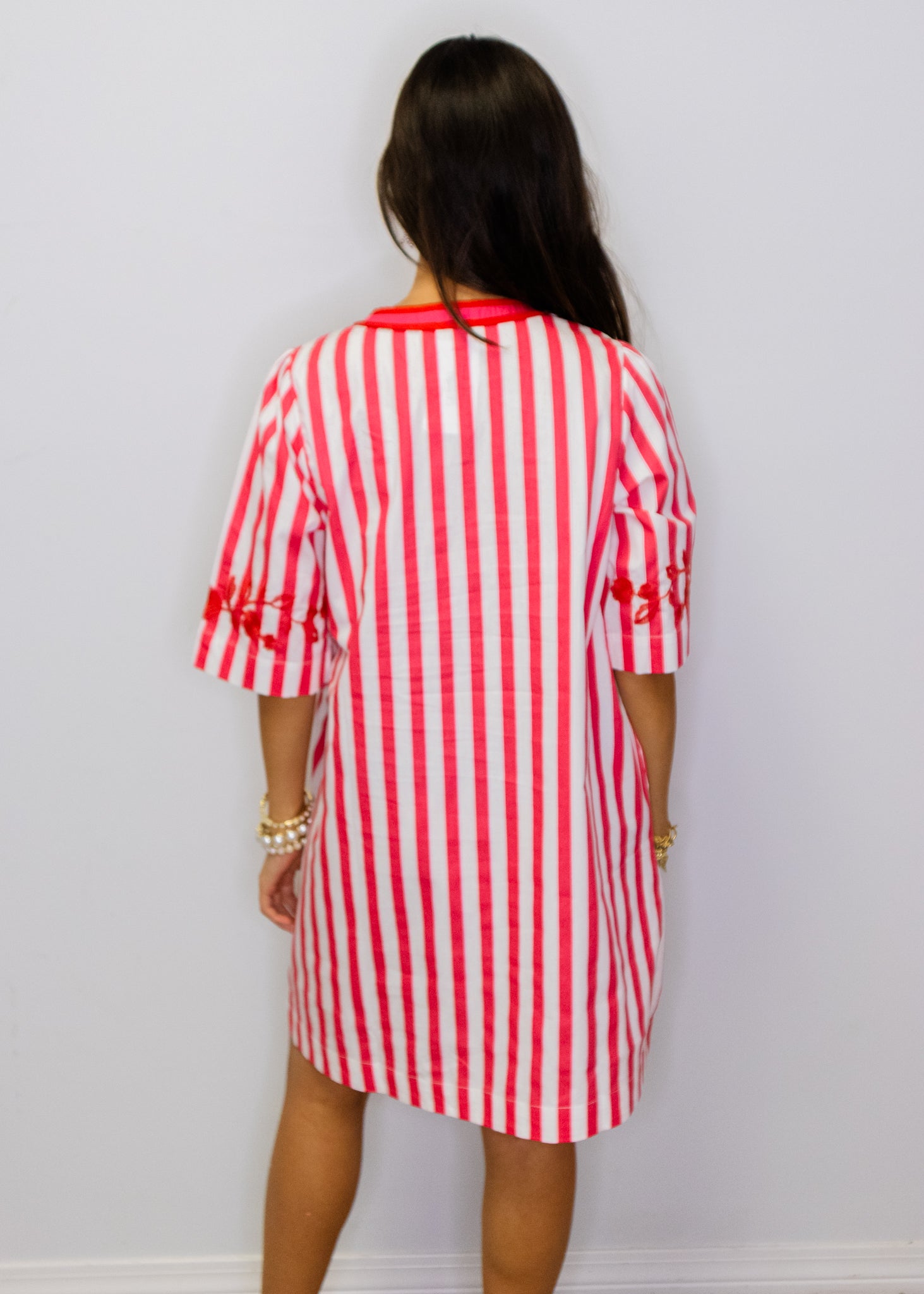 Fuchsia Stripe Embroidered Dress