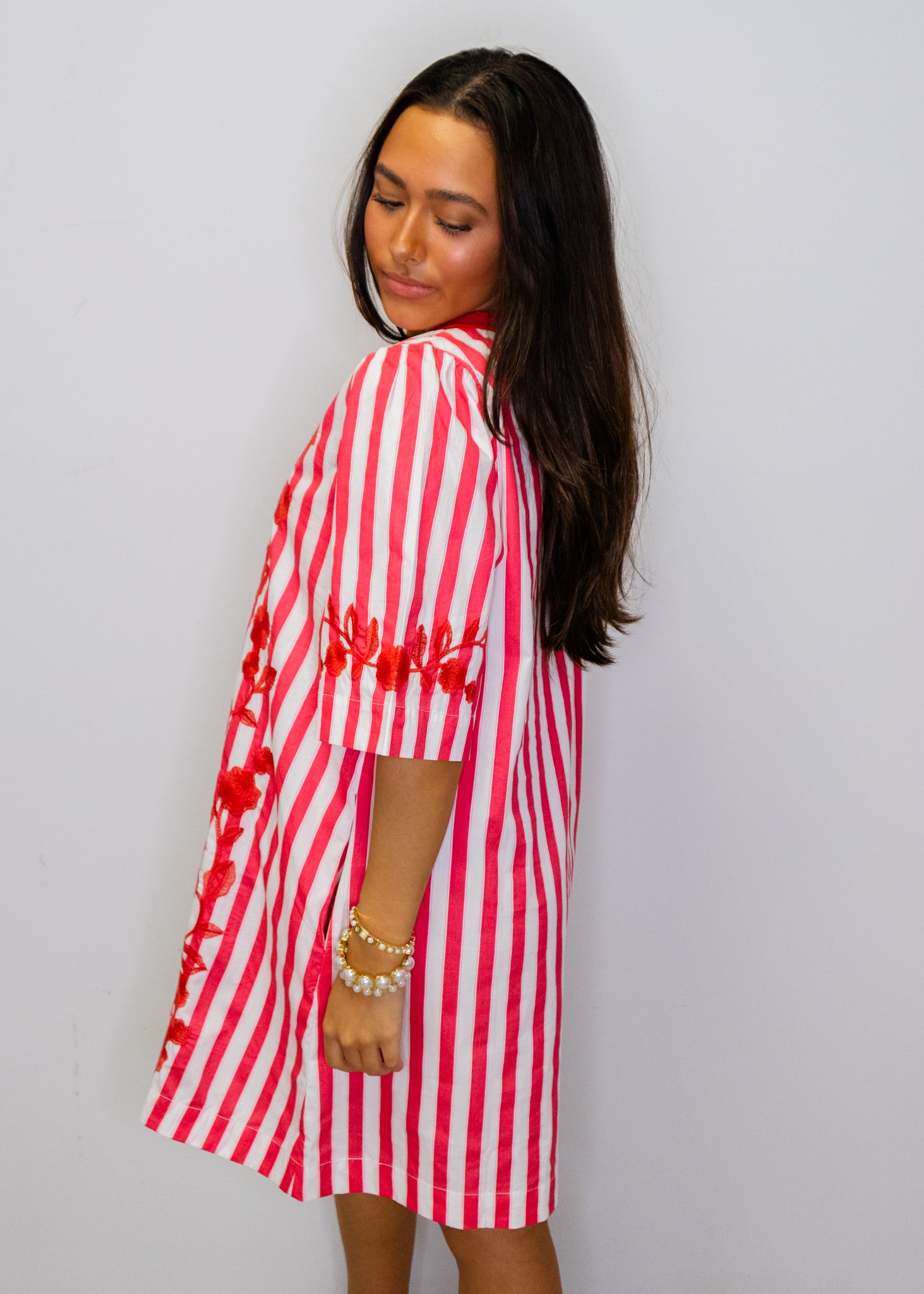 Fuchsia Stripe Embroidered Dress