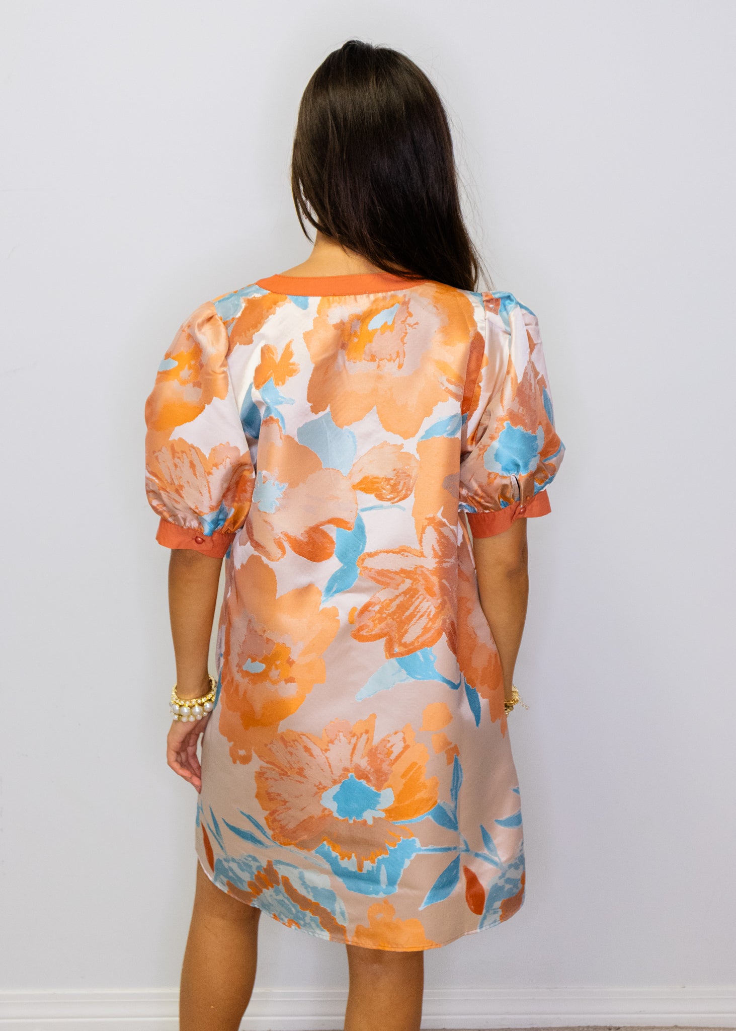 Apricot & Blue Jacquard Dress