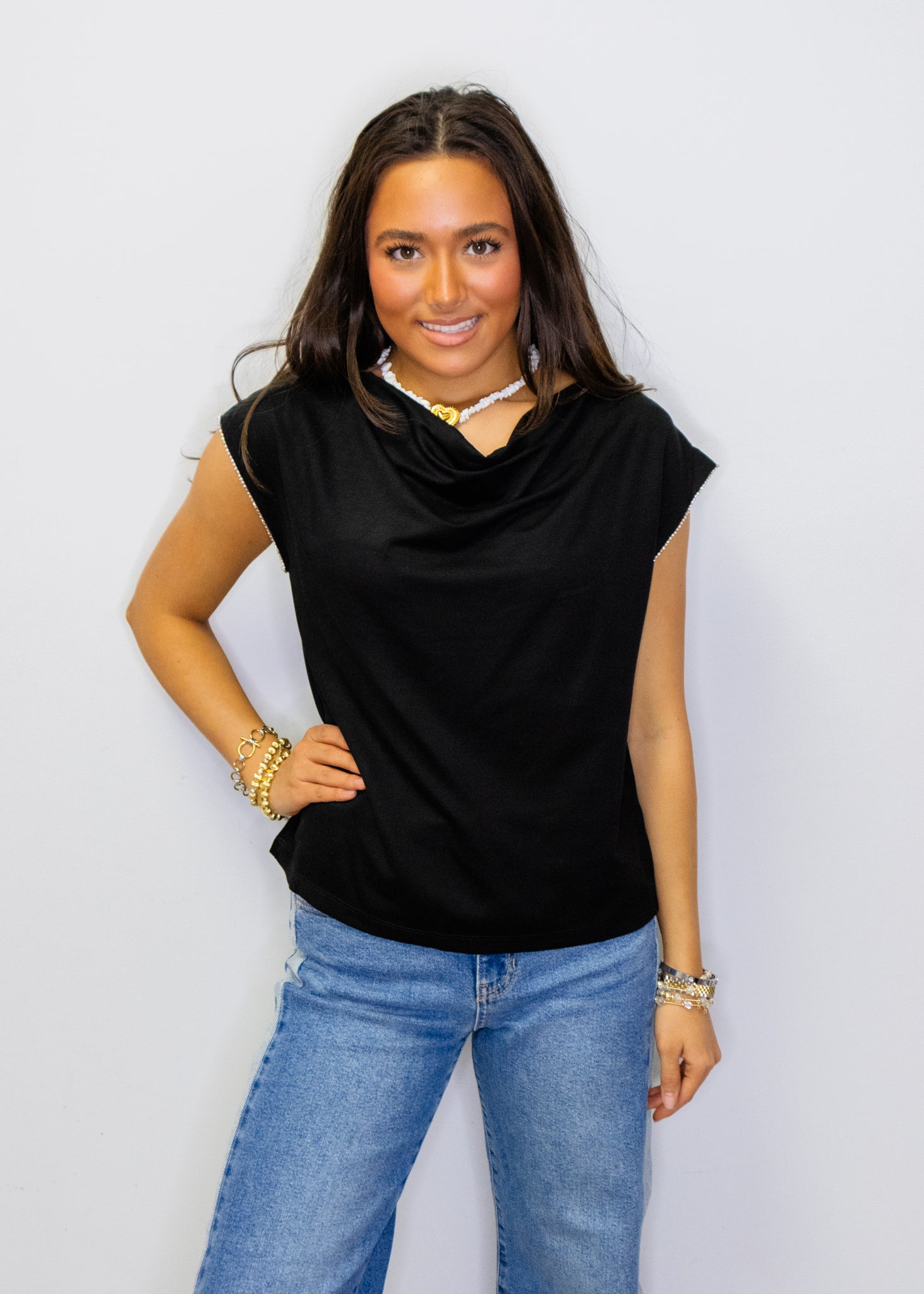 Black Rhinestone Sleeve Top