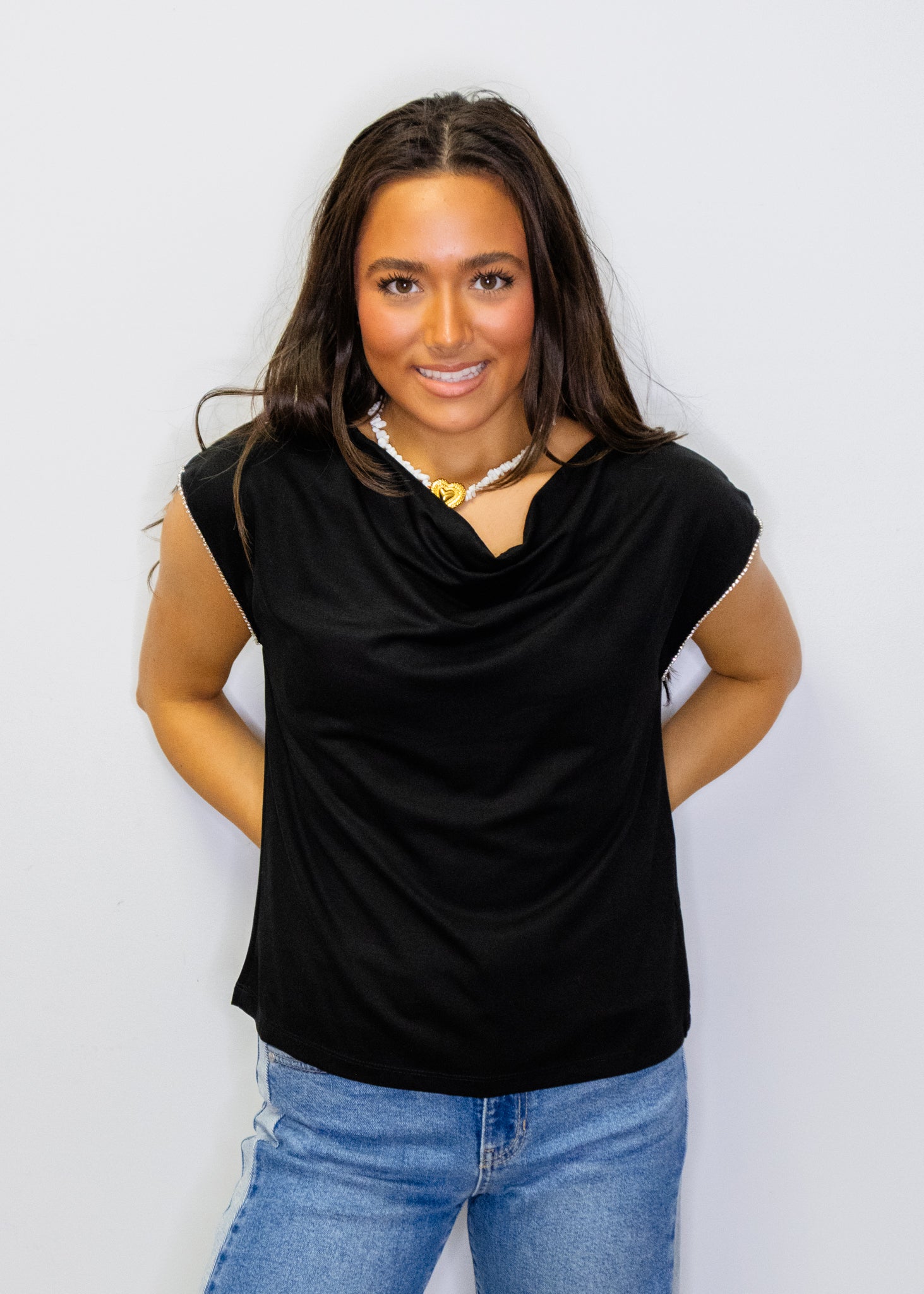 Black Rhinestone Sleeve Top