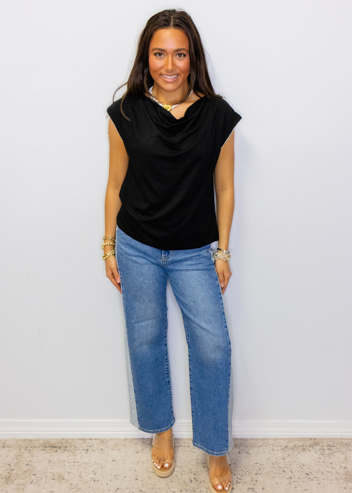 Black Rhinestone Sleeve Top