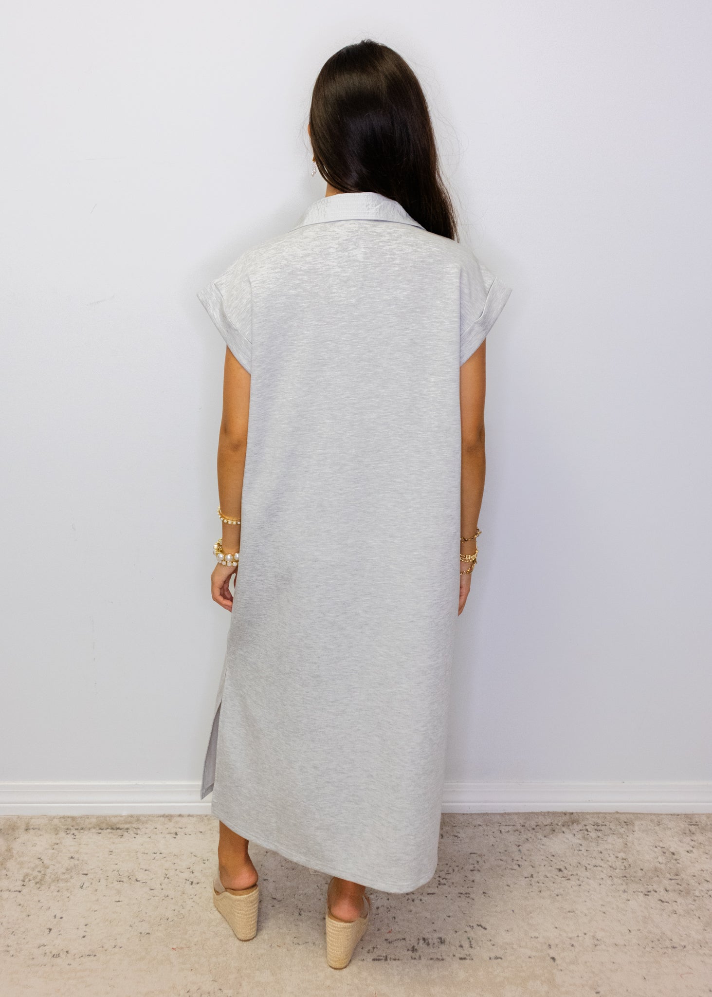 Grey Stitch Detail Midi Dress