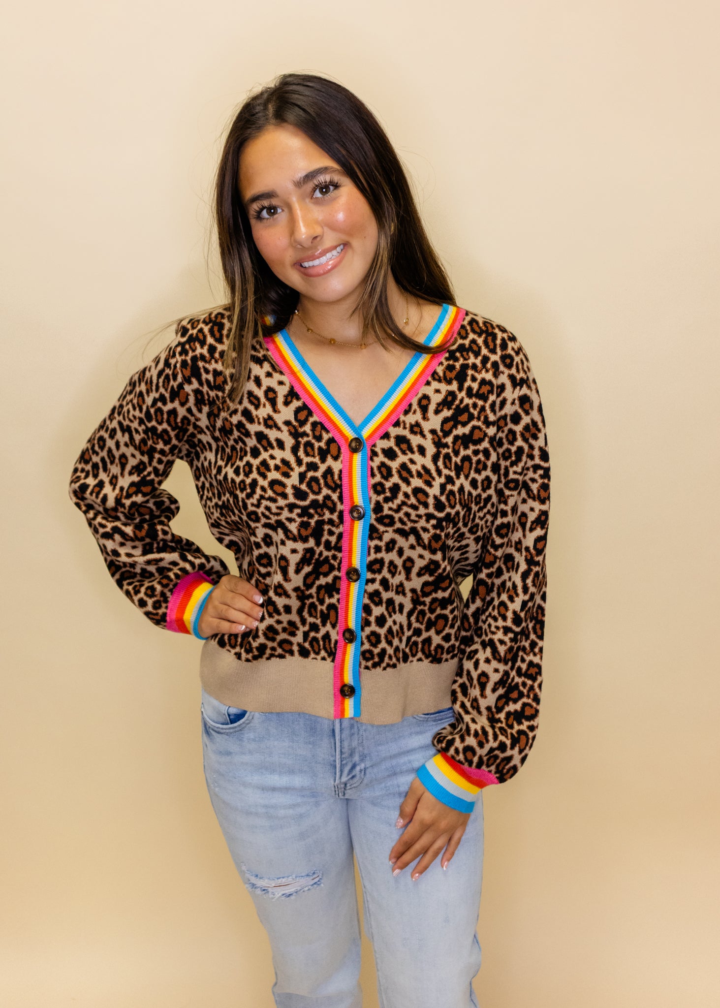 Black Leopard Button Cardigan