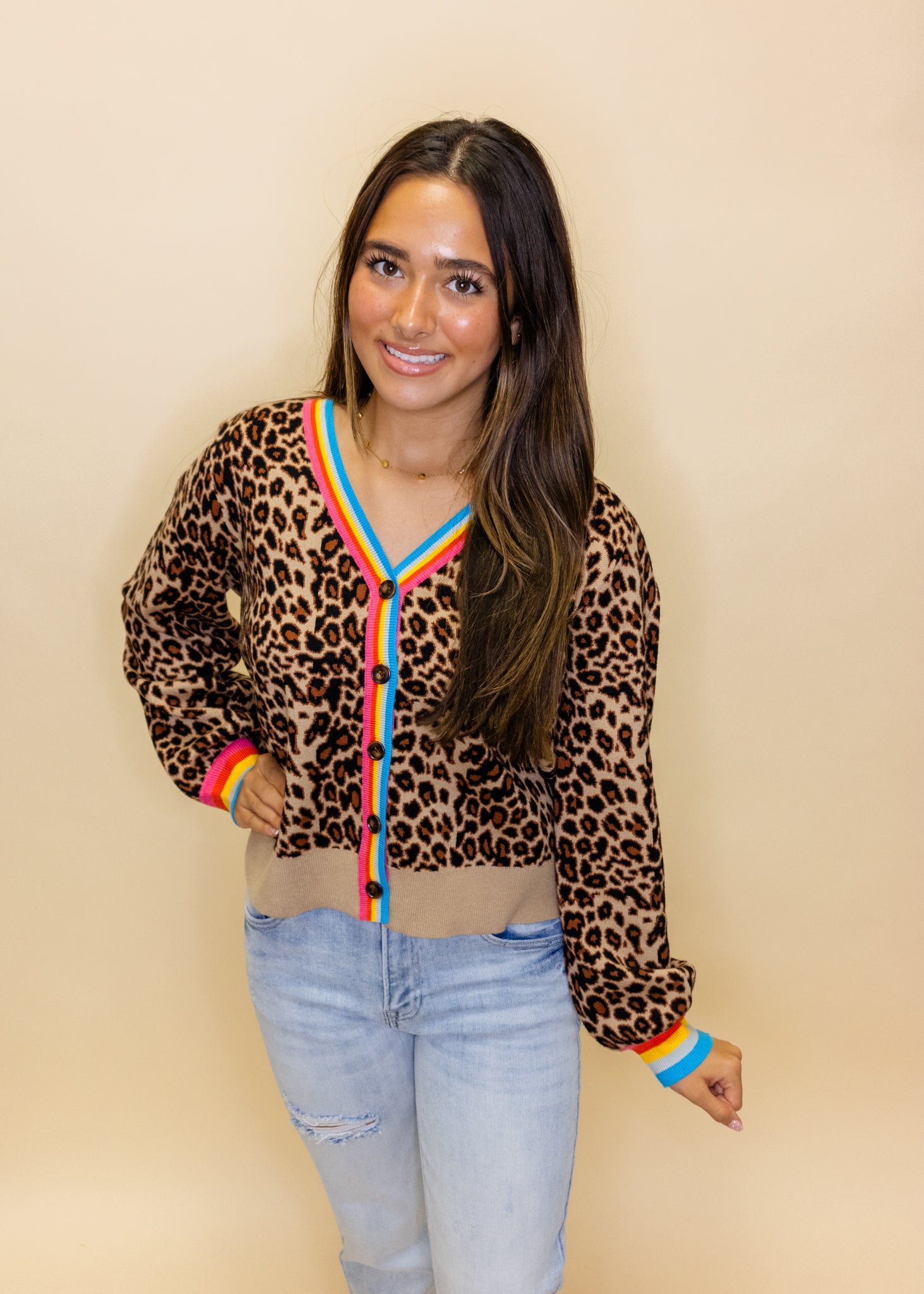 Black Leopard Button Cardigan