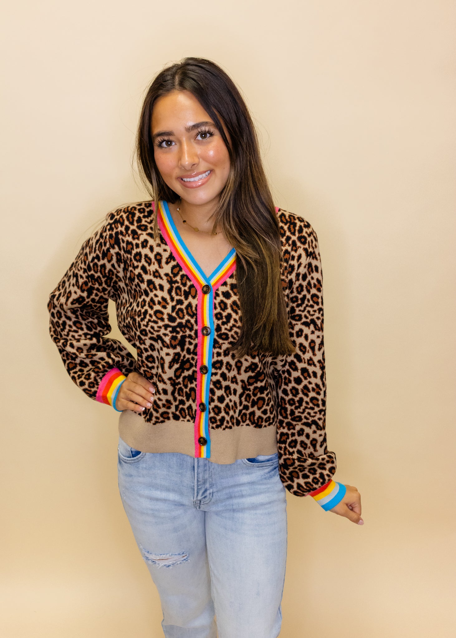 Black Leopard Button Cardigan