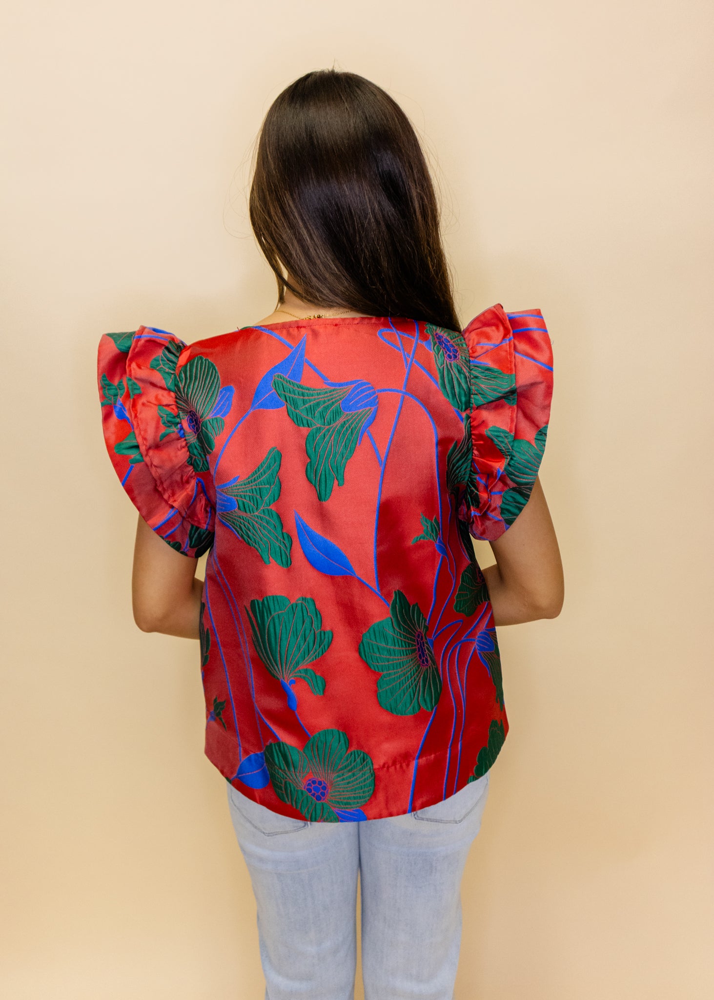 Red Floral Jacquard Top