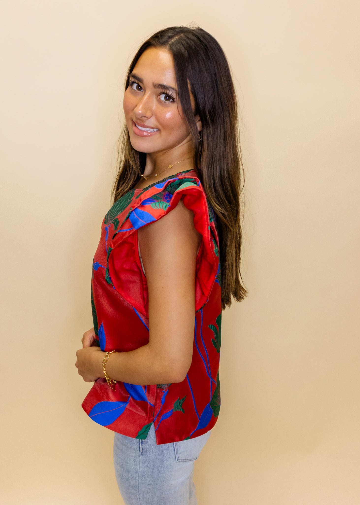 Red Floral Jacquard Top