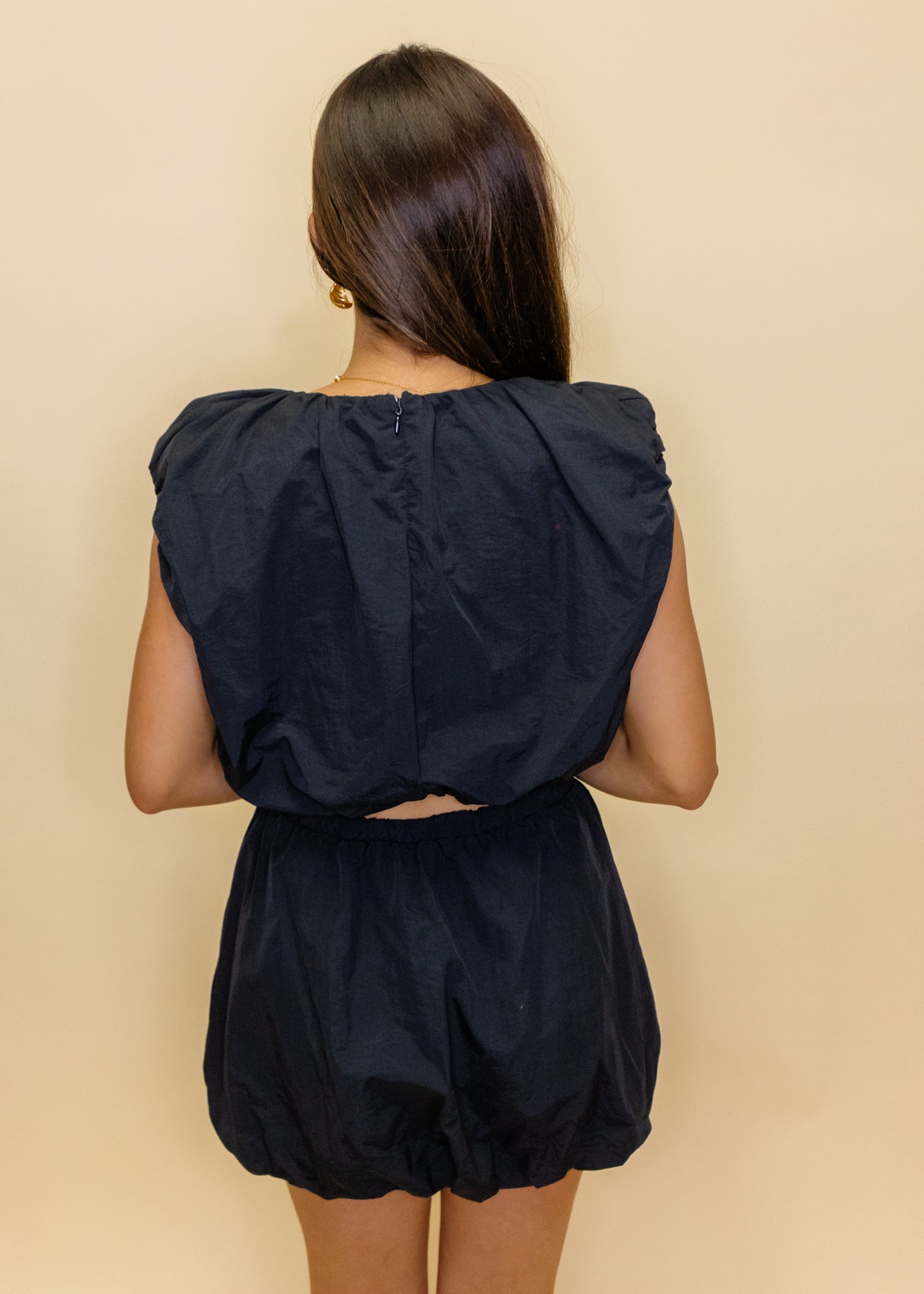 Black Crop Bubble Skirt Set