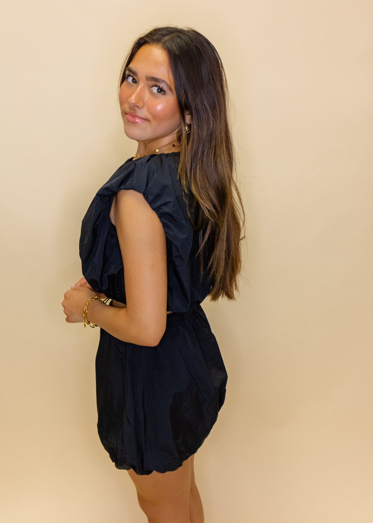 Black Crop Bubble Skirt Set