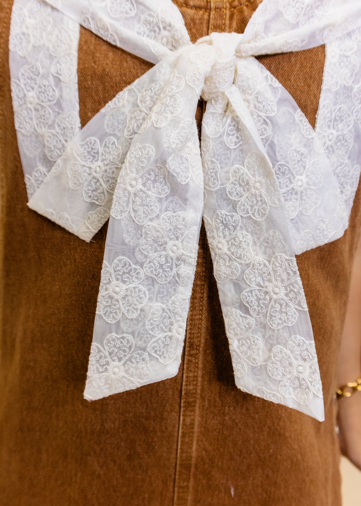 Camel Ribbon Front Overall Dress