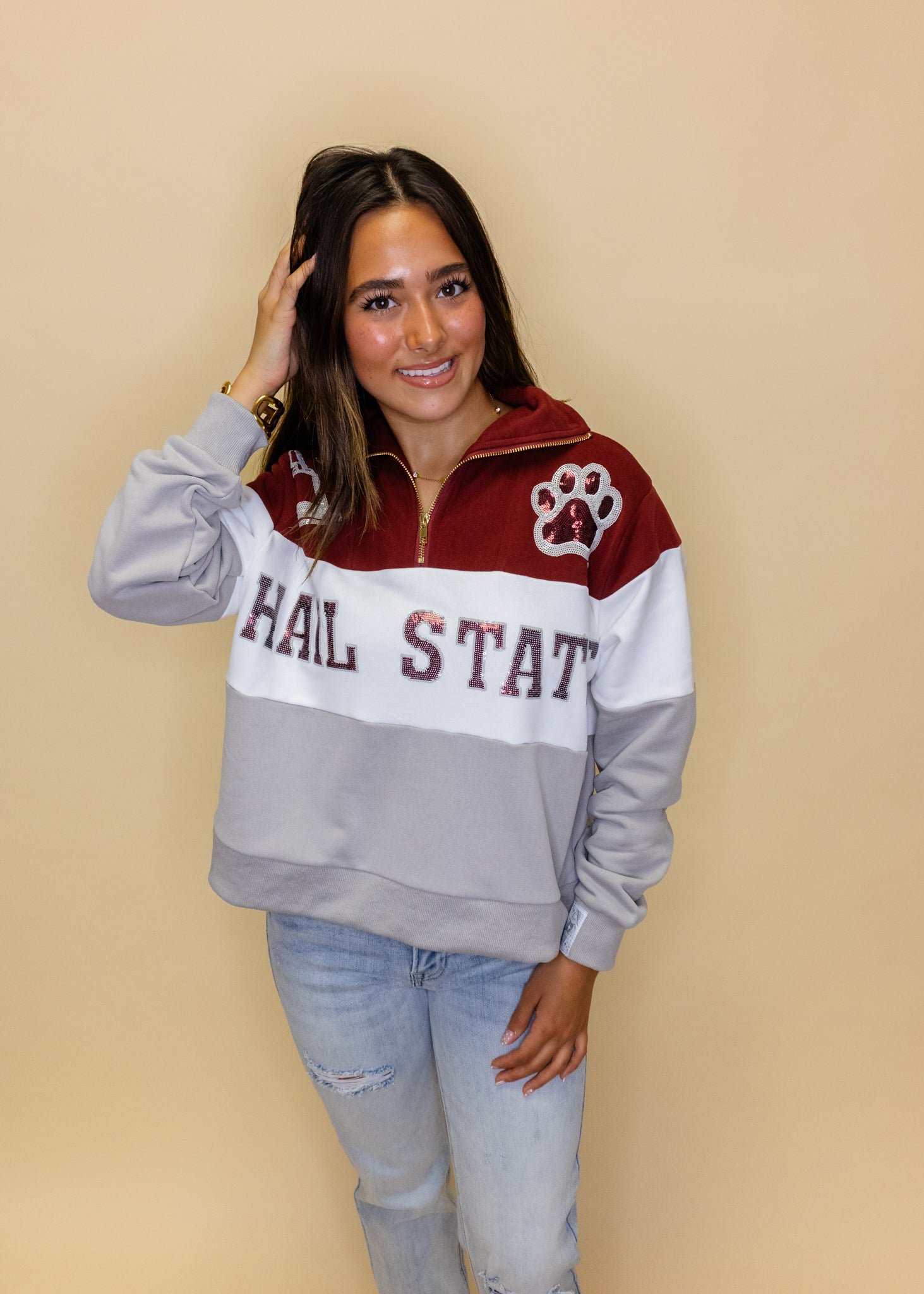 Licensed Miss State Quarter Zip Colorblock Sweatshirt