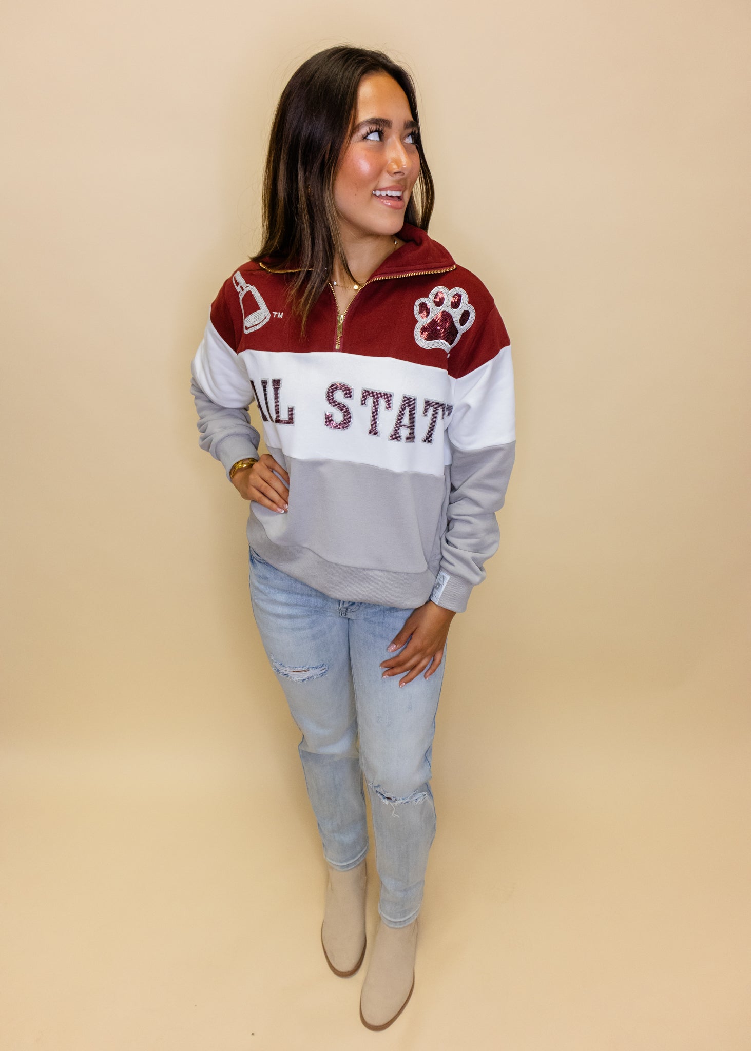 Licensed Miss State Quarter Zip Colorblock Sweatshirt