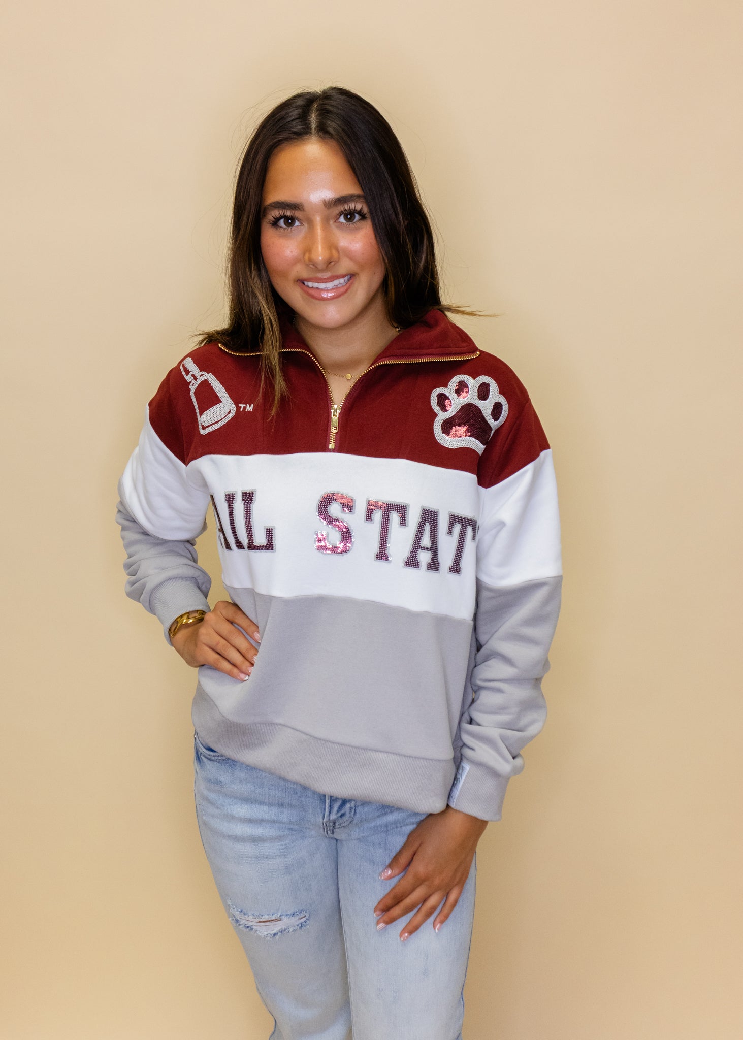 Licensed Miss State Quarter Zip Colorblock Sweatshirt