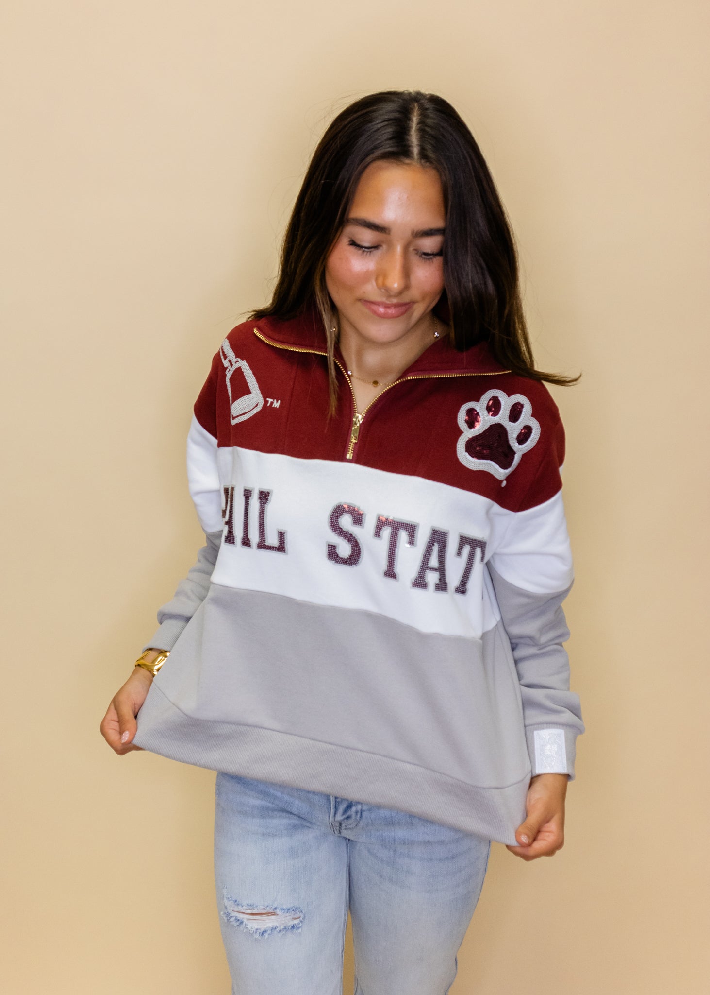Licensed Miss State Quarter Zip Colorblock Sweatshirt
