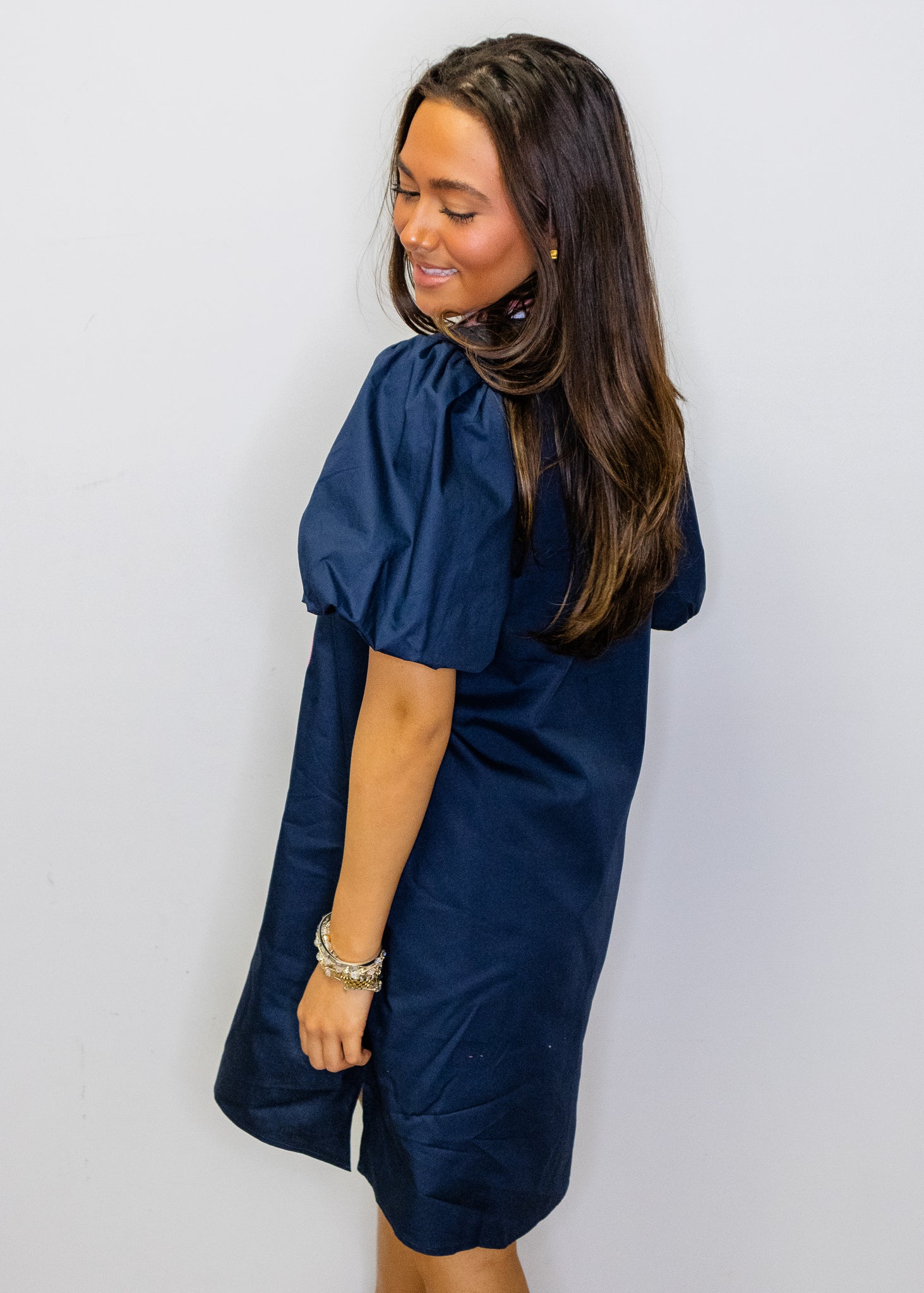 Navy Baroque Applique Dress