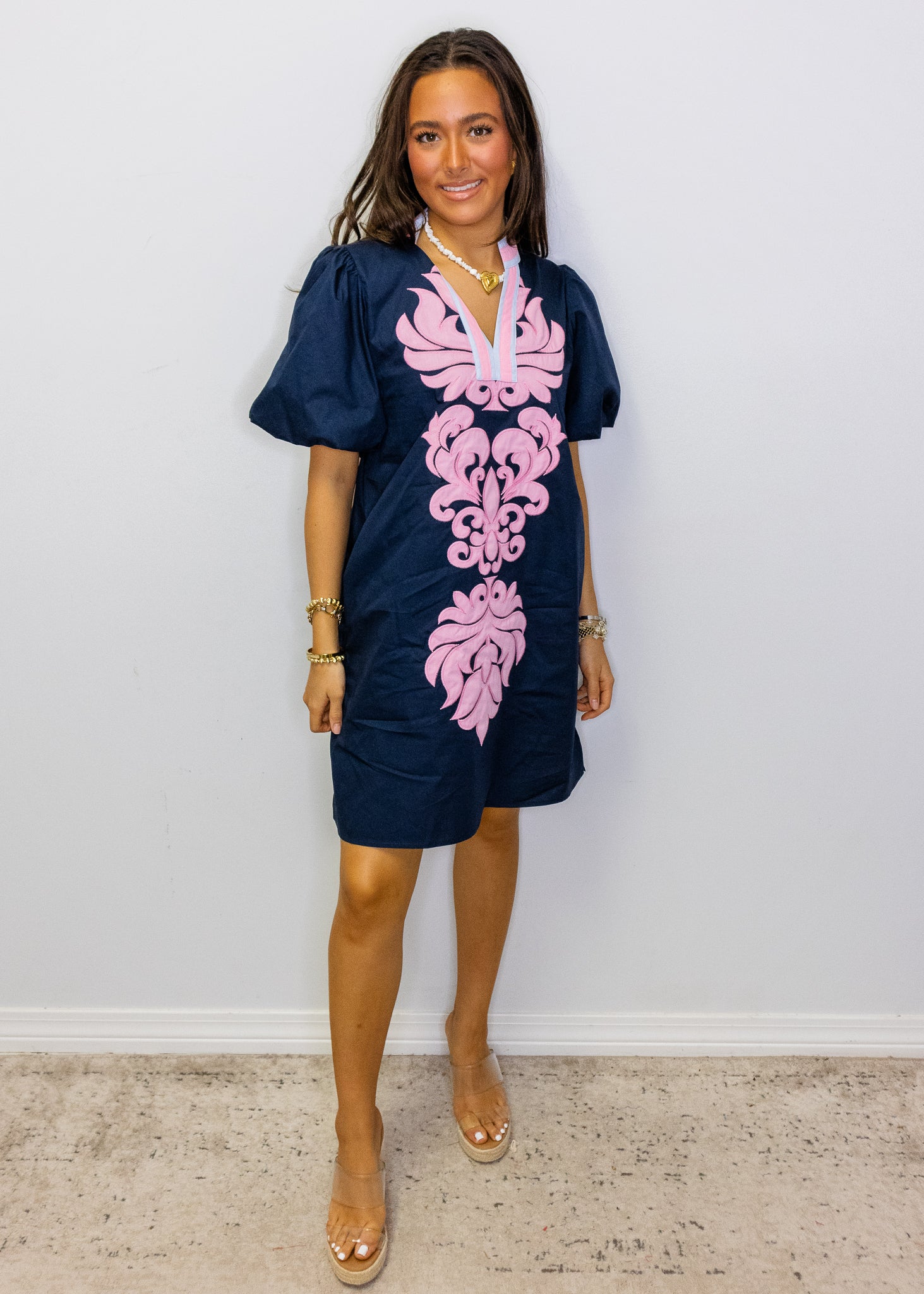 Navy Baroque Applique Dress