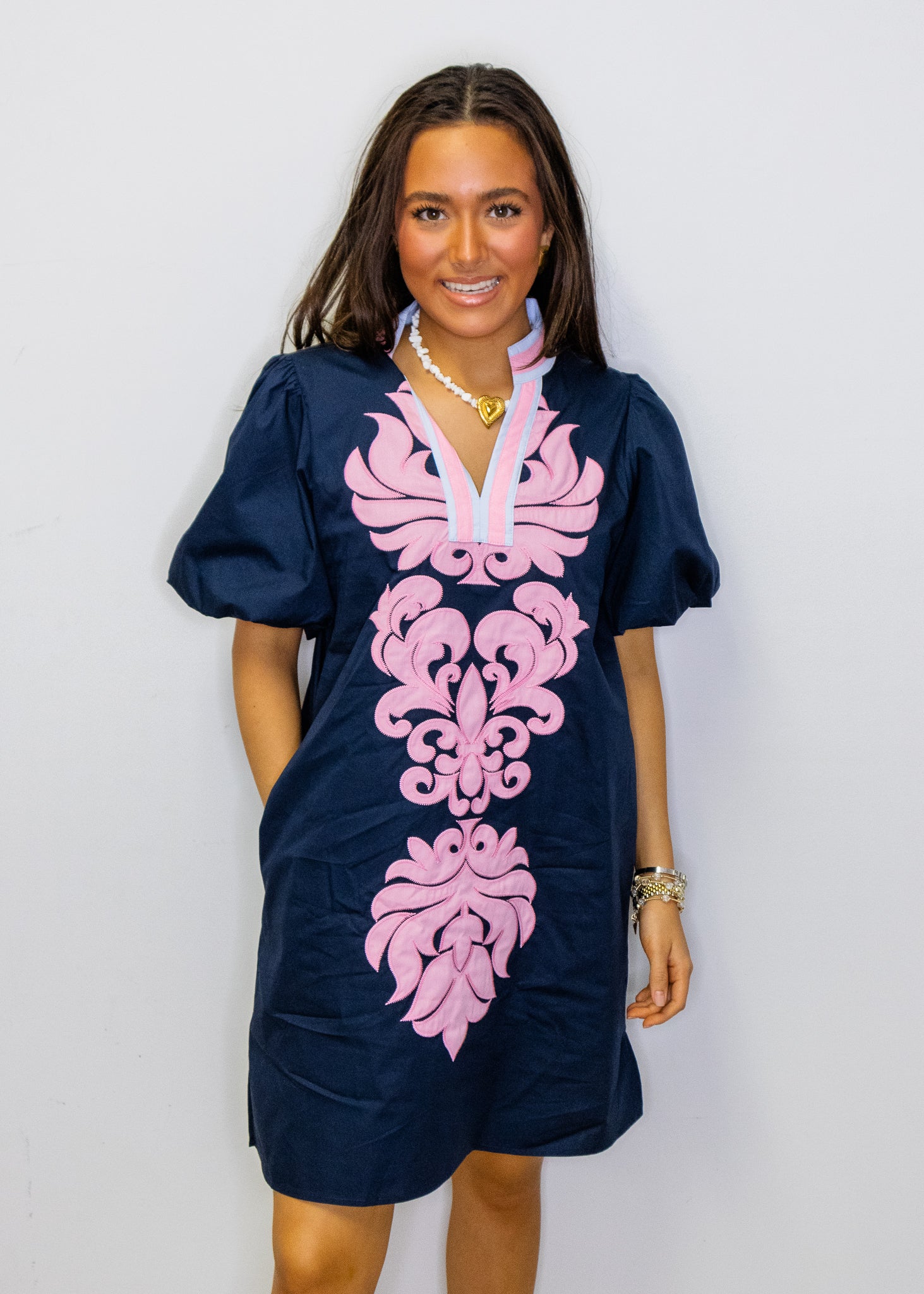 Navy Baroque Applique Dress