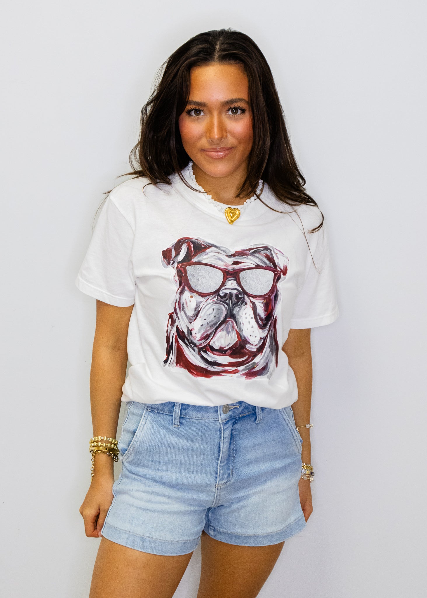 White Game Day Sunglasses Bulldog Tee