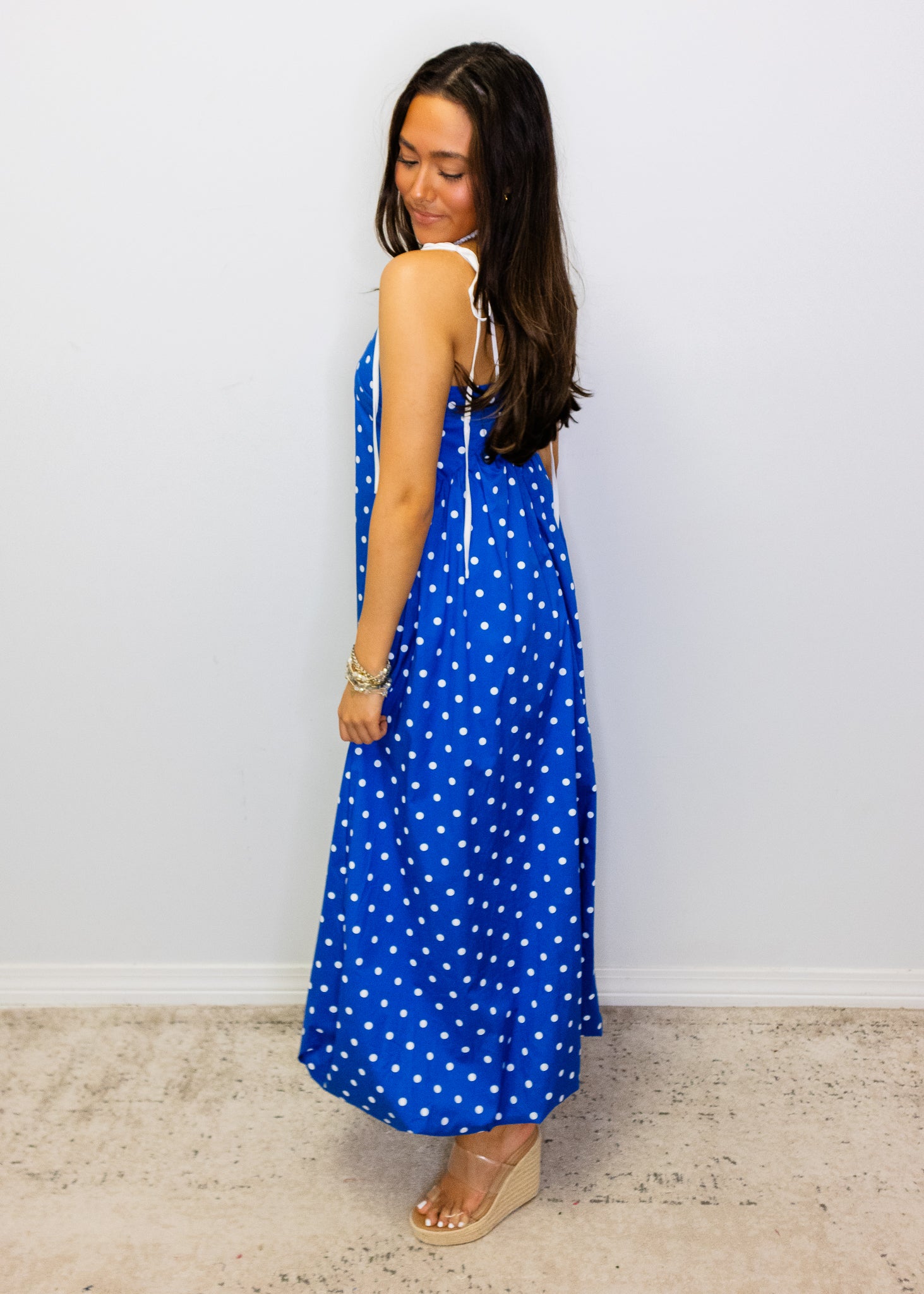 Royal Blue Polka Dot Maxi Dress