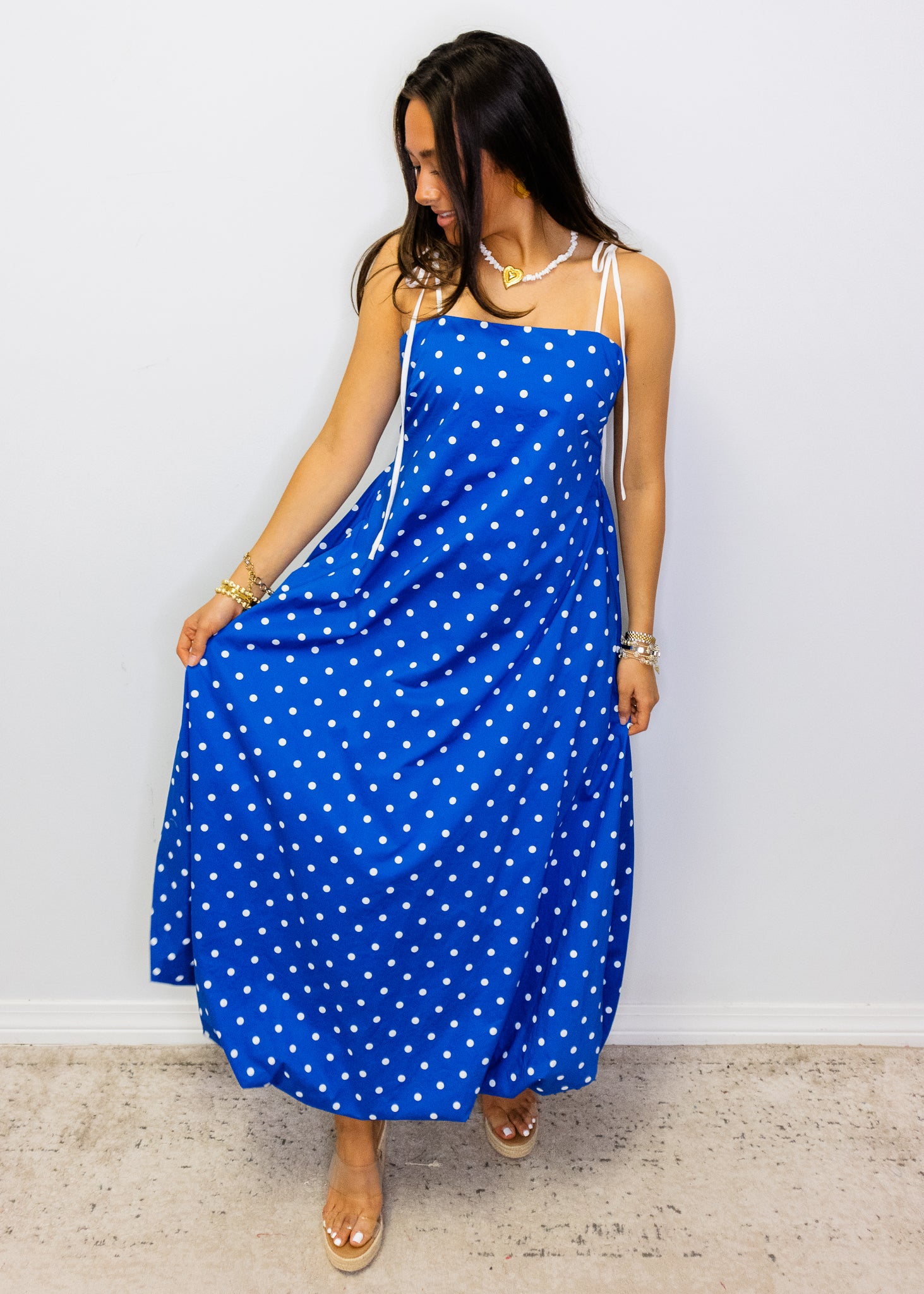 Royal Blue Polka Dot Maxi Dress