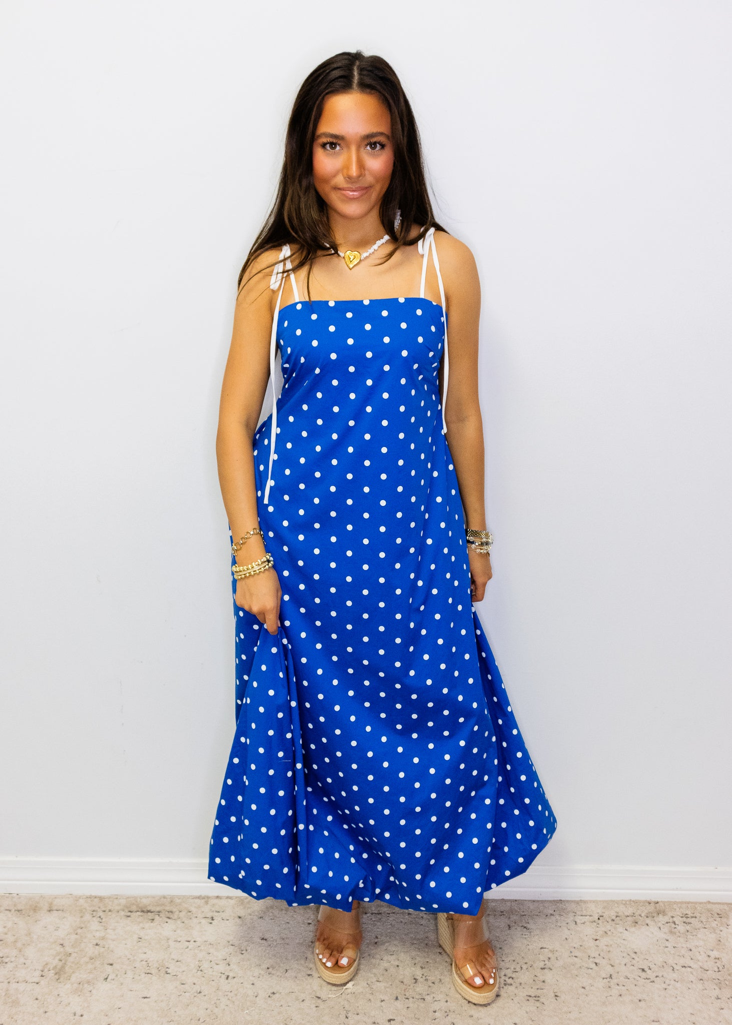 Royal Blue Polka Dot Maxi Dress