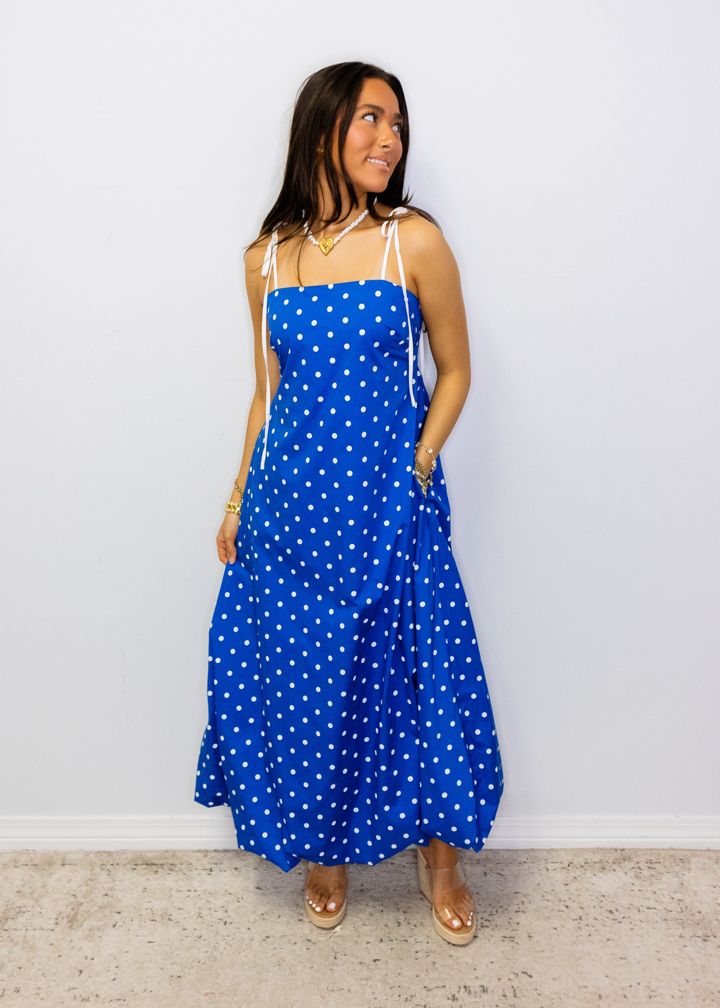 Royal Blue Polka Dot Maxi Dress