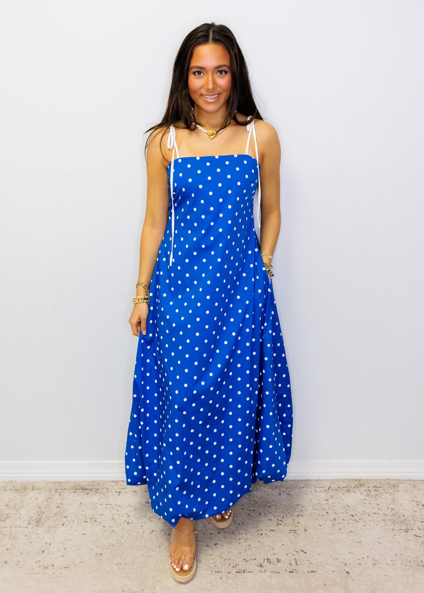 Royal Blue Polka Dot Maxi Dress