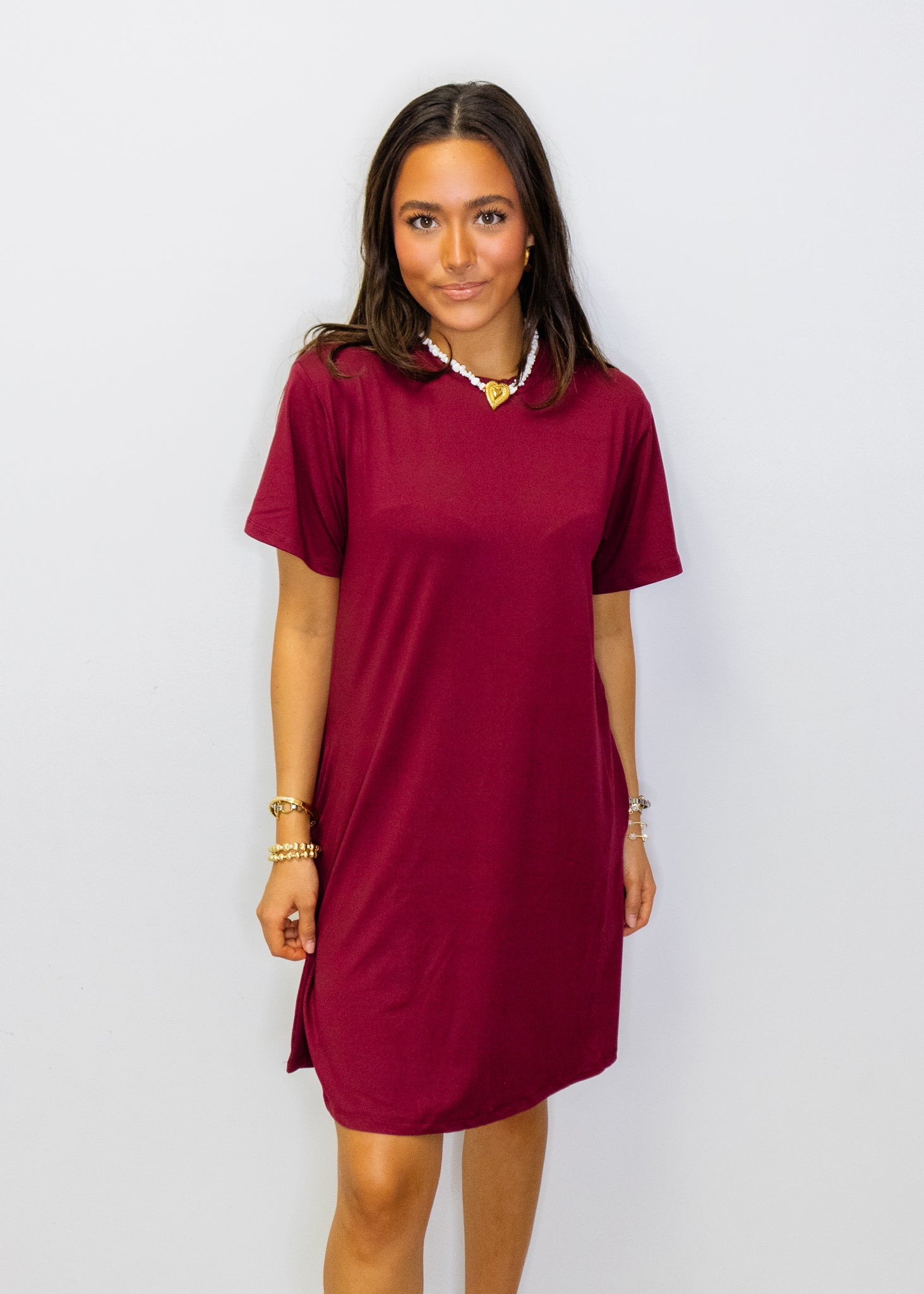 Maroon On The Go T- Shirt Dress