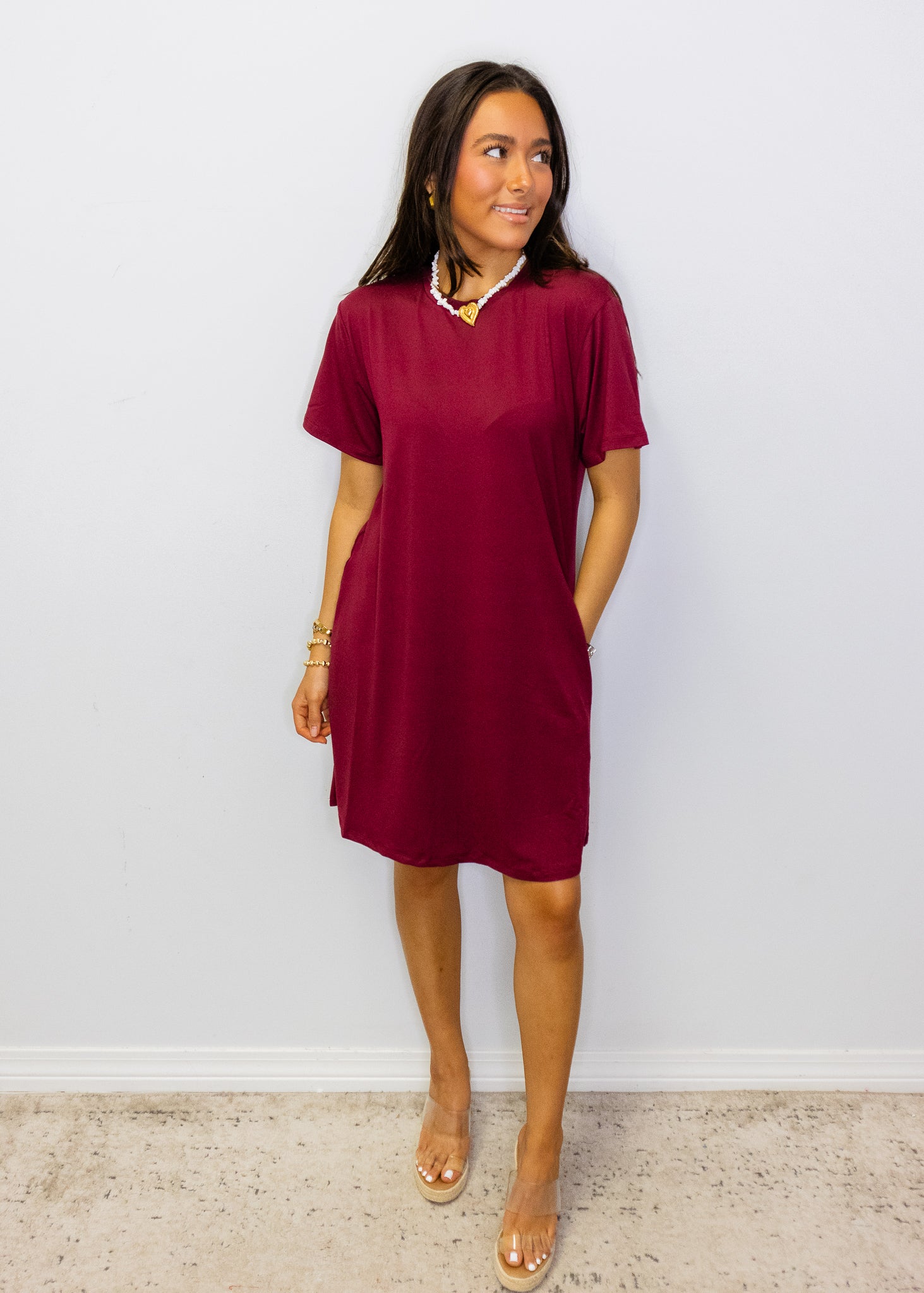 Maroon On The Go T- Shirt Dress