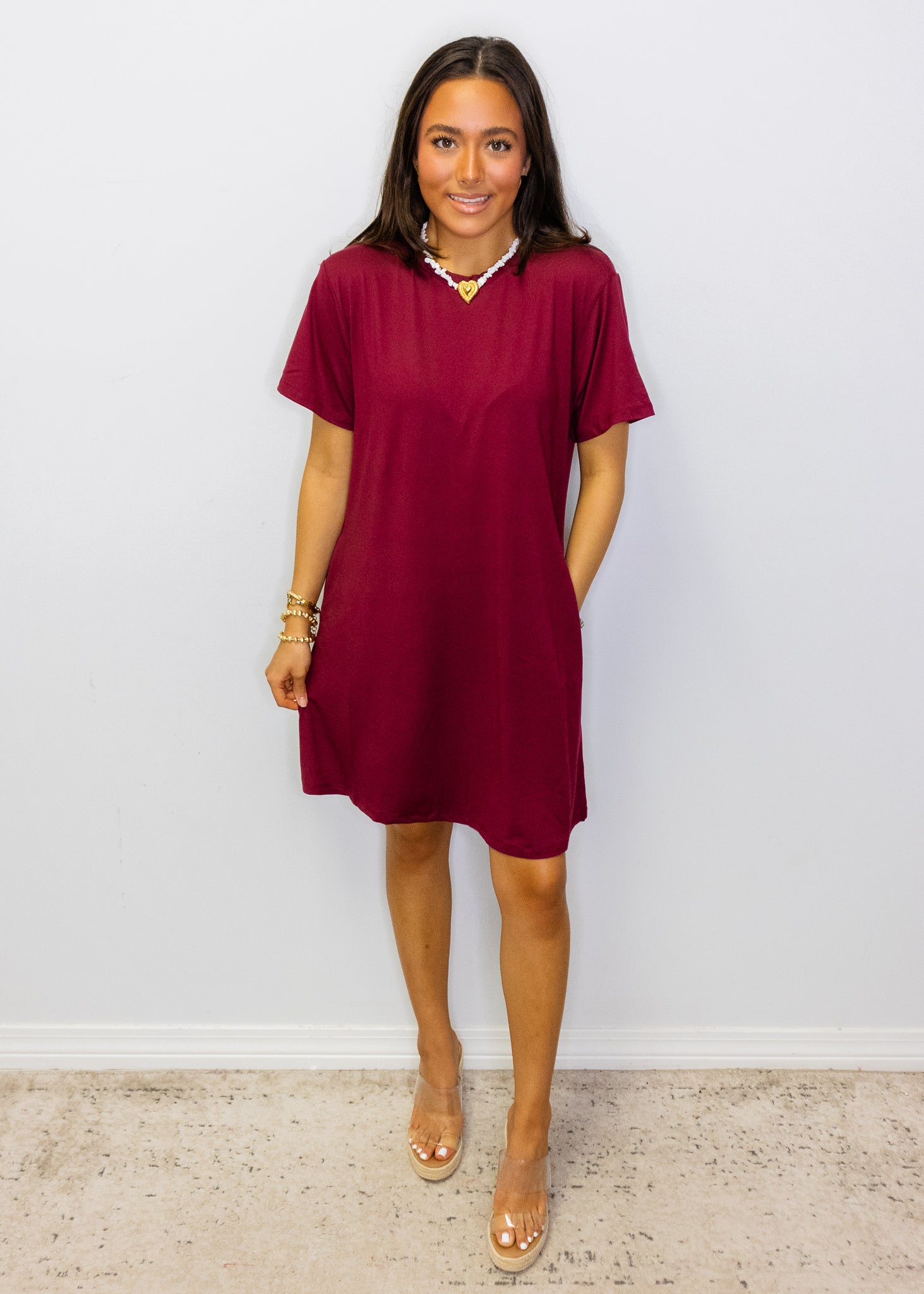 Maroon On The Go T- Shirt Dress