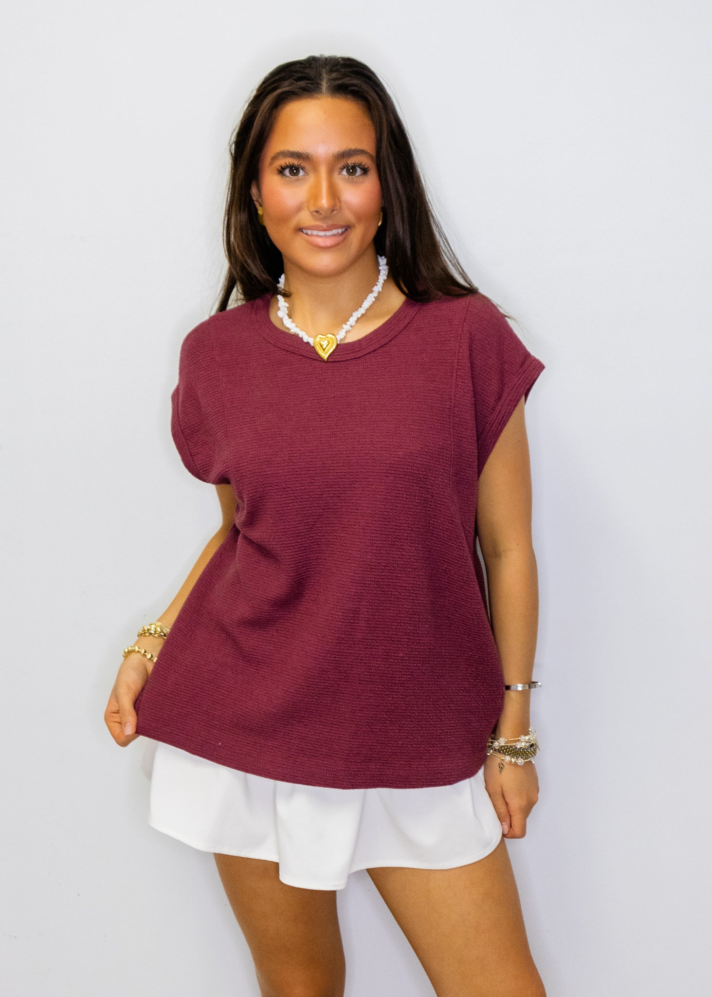 Maroon Knit Cap Sleeve Top