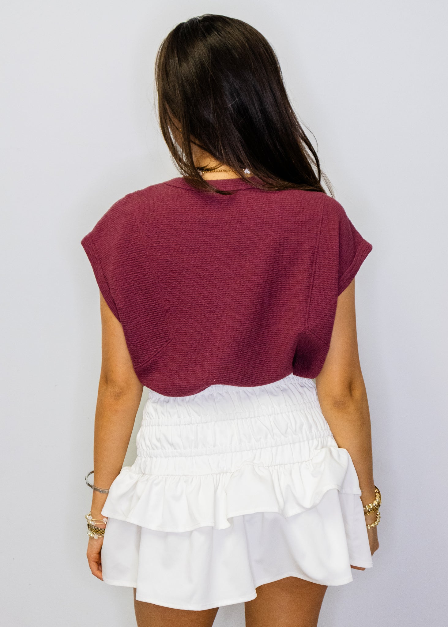 Maroon Knit Cap Sleeve Top