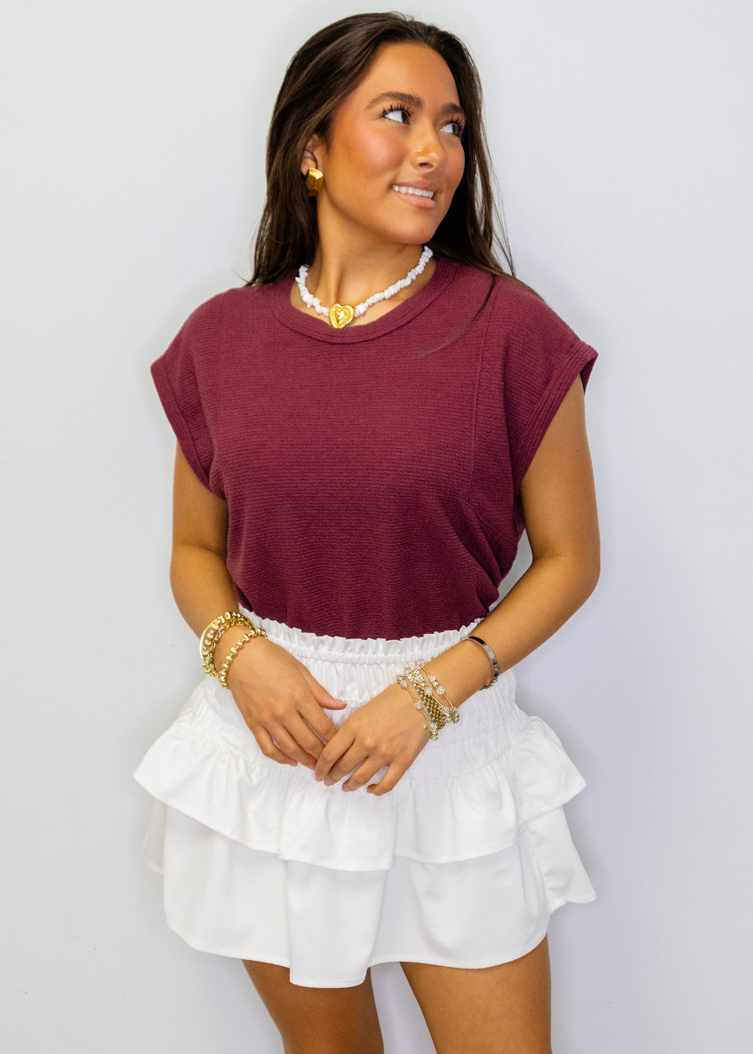 Maroon Knit Cap Sleeve Top