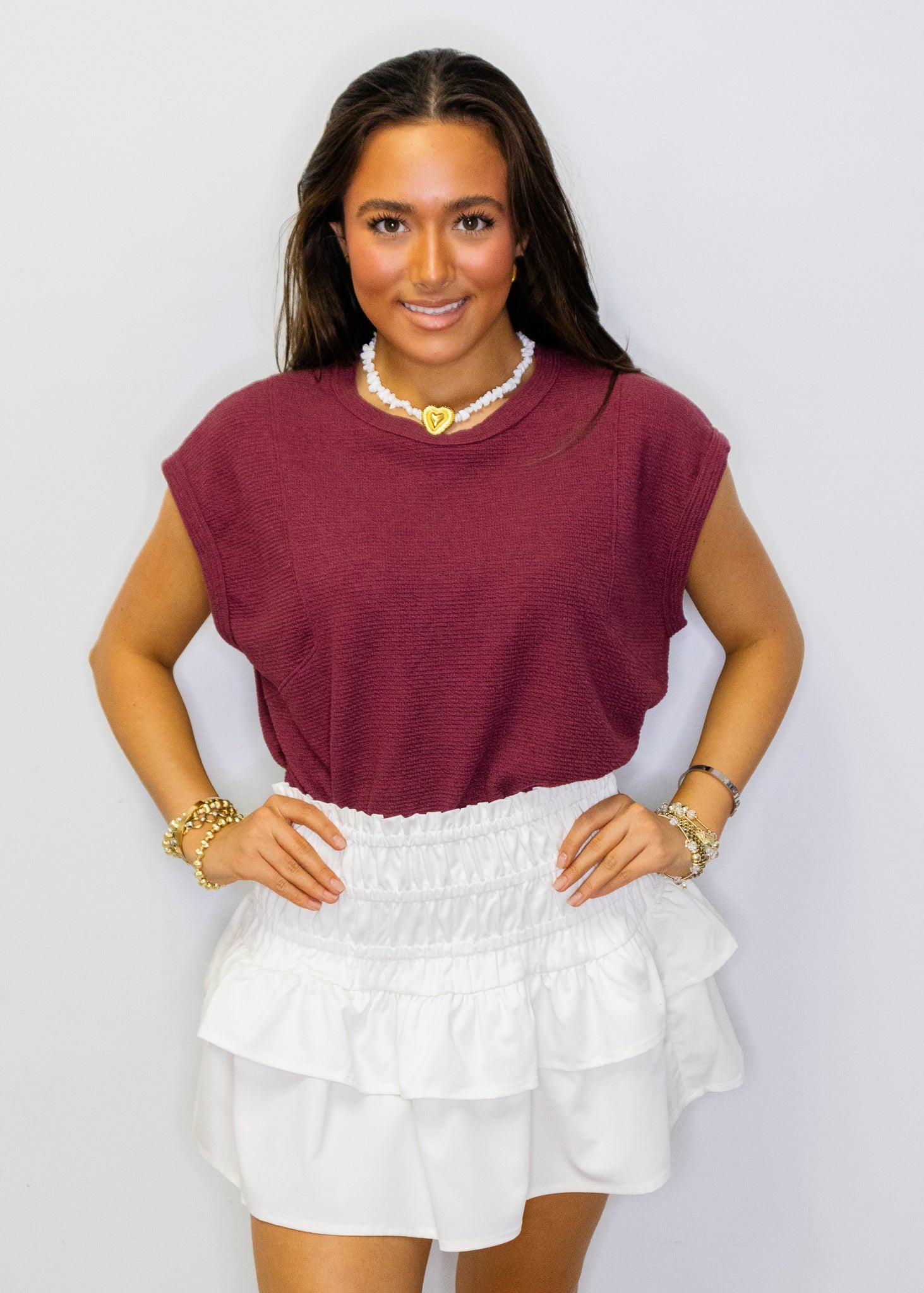 Maroon Knit Cap Sleeve Top