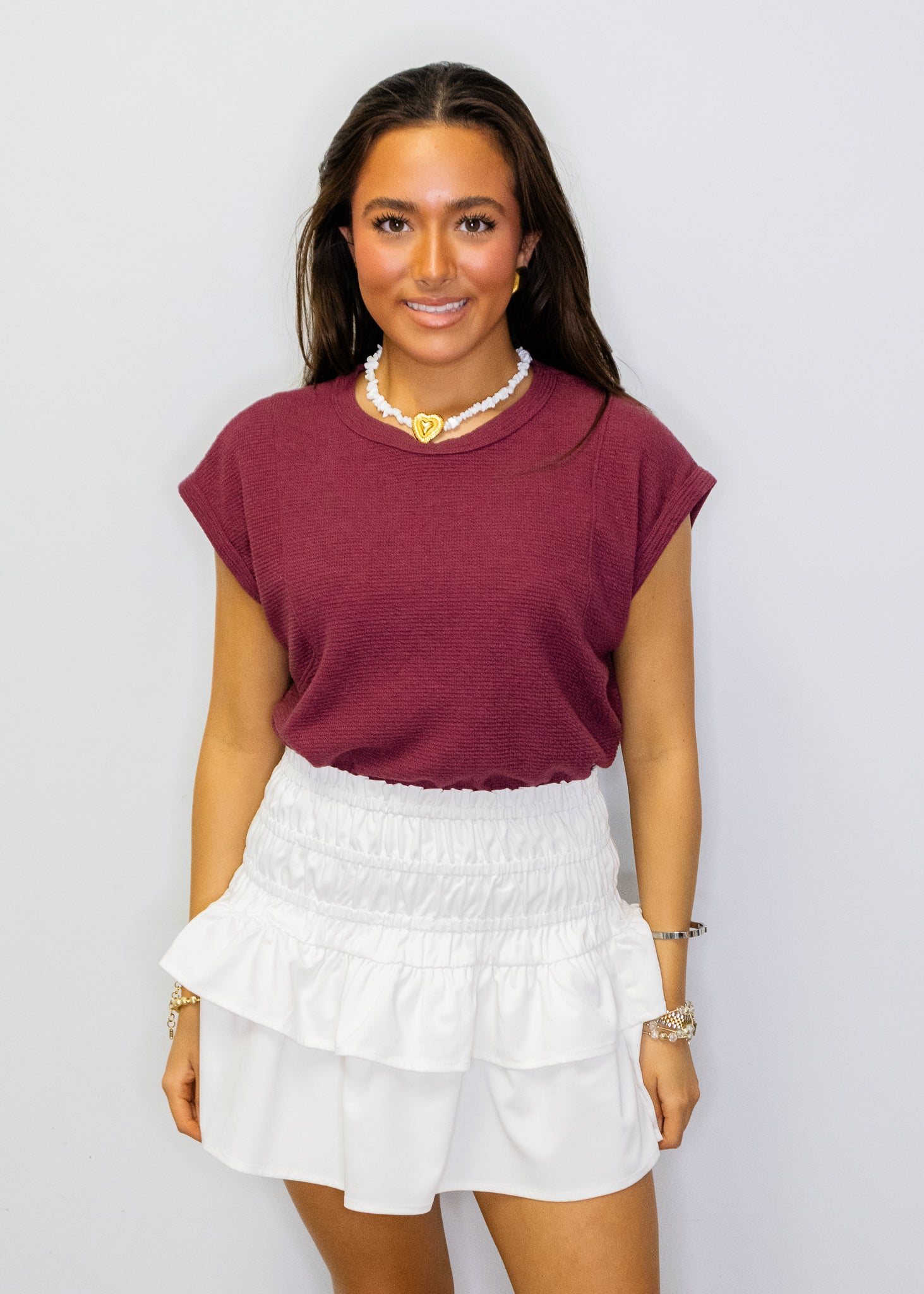 Maroon Knit Cap Sleeve Top