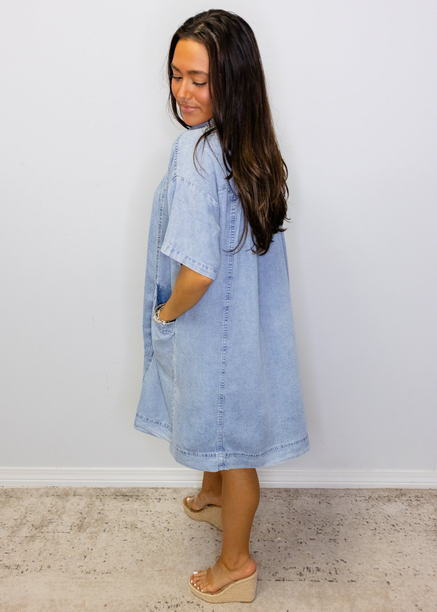 Denim Button-Up Pocket Dress